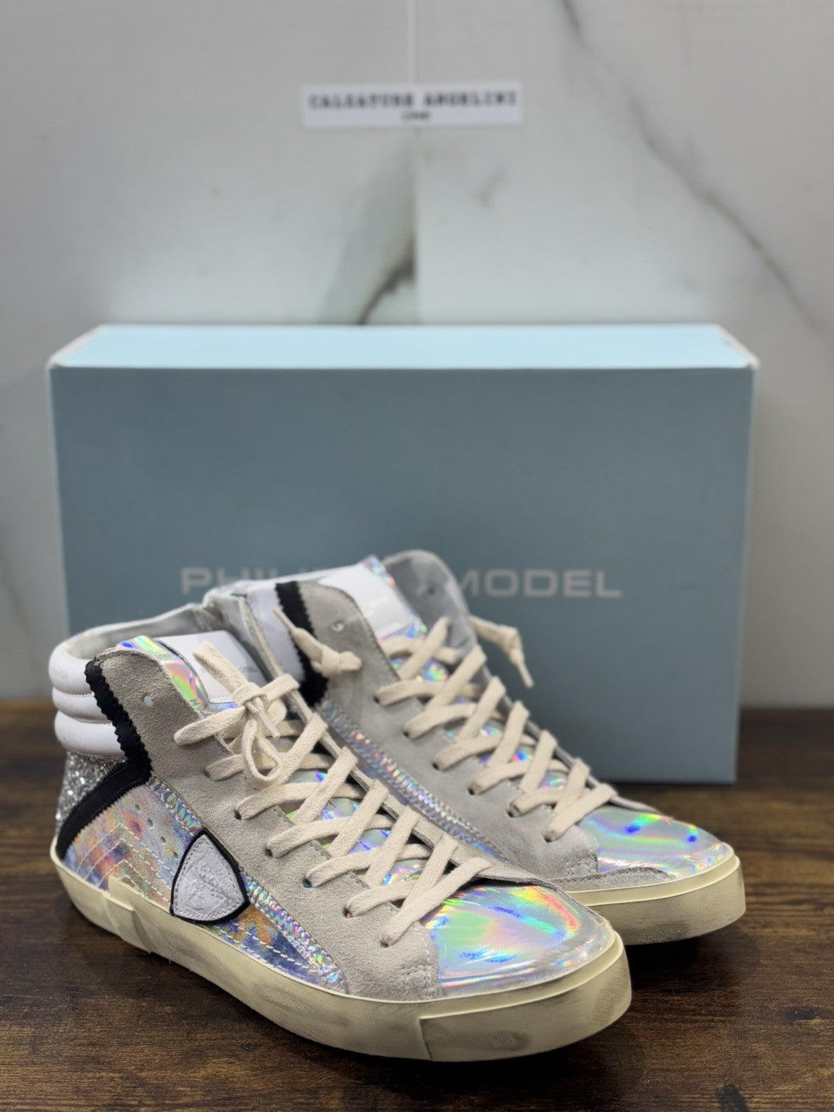 Philippe Model Paris High Top Sneaker Pelle Silver Donna 40