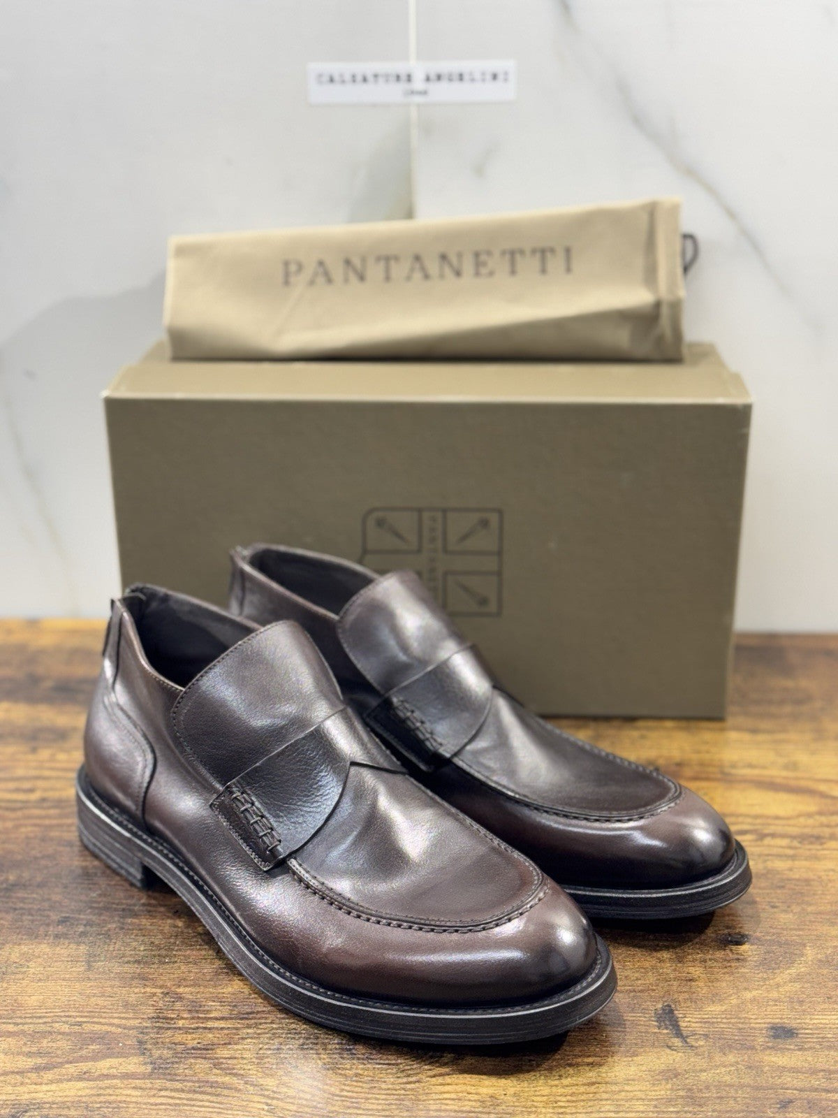 Pantanetti Mocassino Uomo Pelle Tabacco Casual Luxury Men Shoe 42