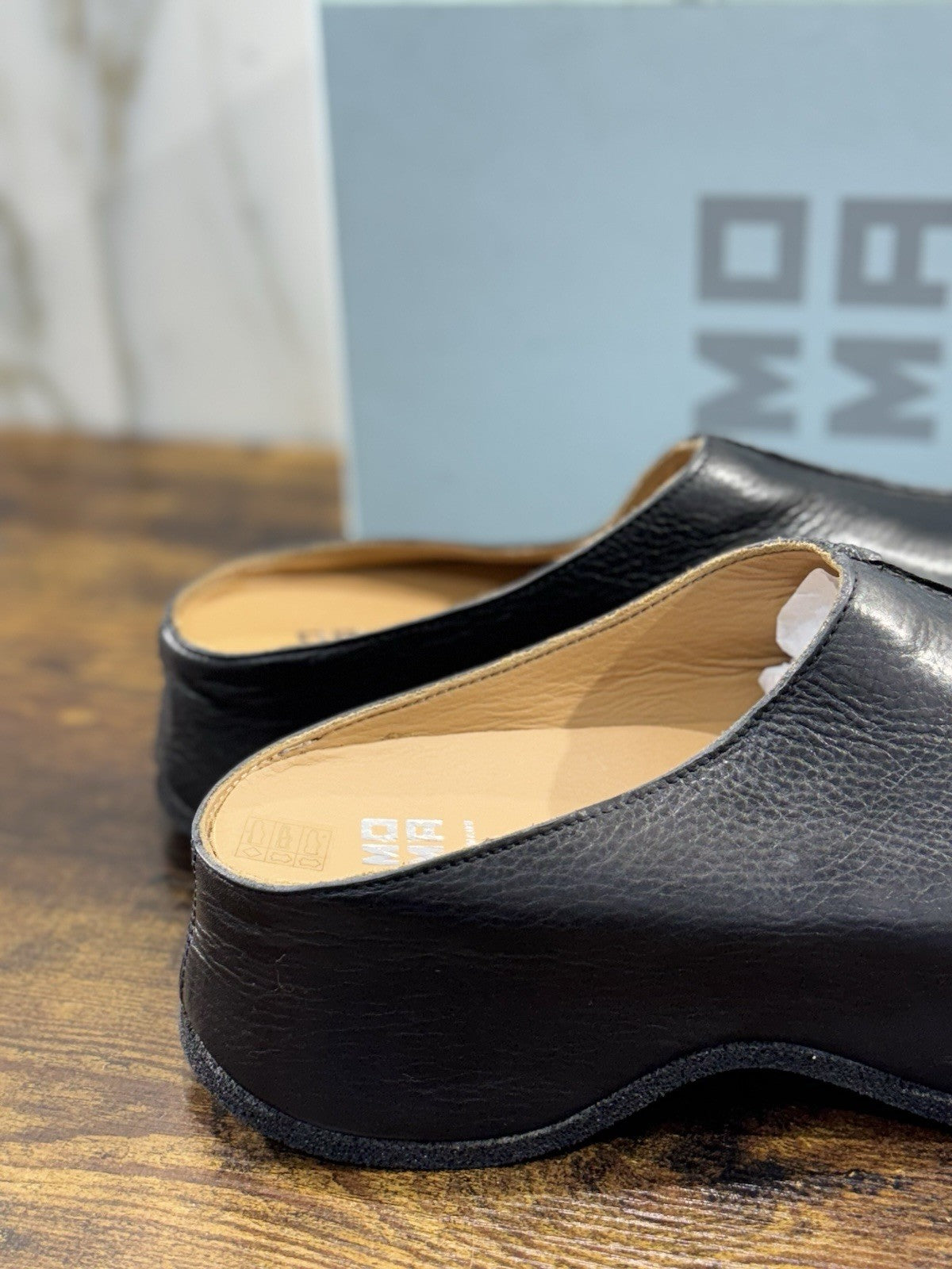 Moma Sabot Pelle Nero Zeppa Luxury Handmade Moma Donna 40
