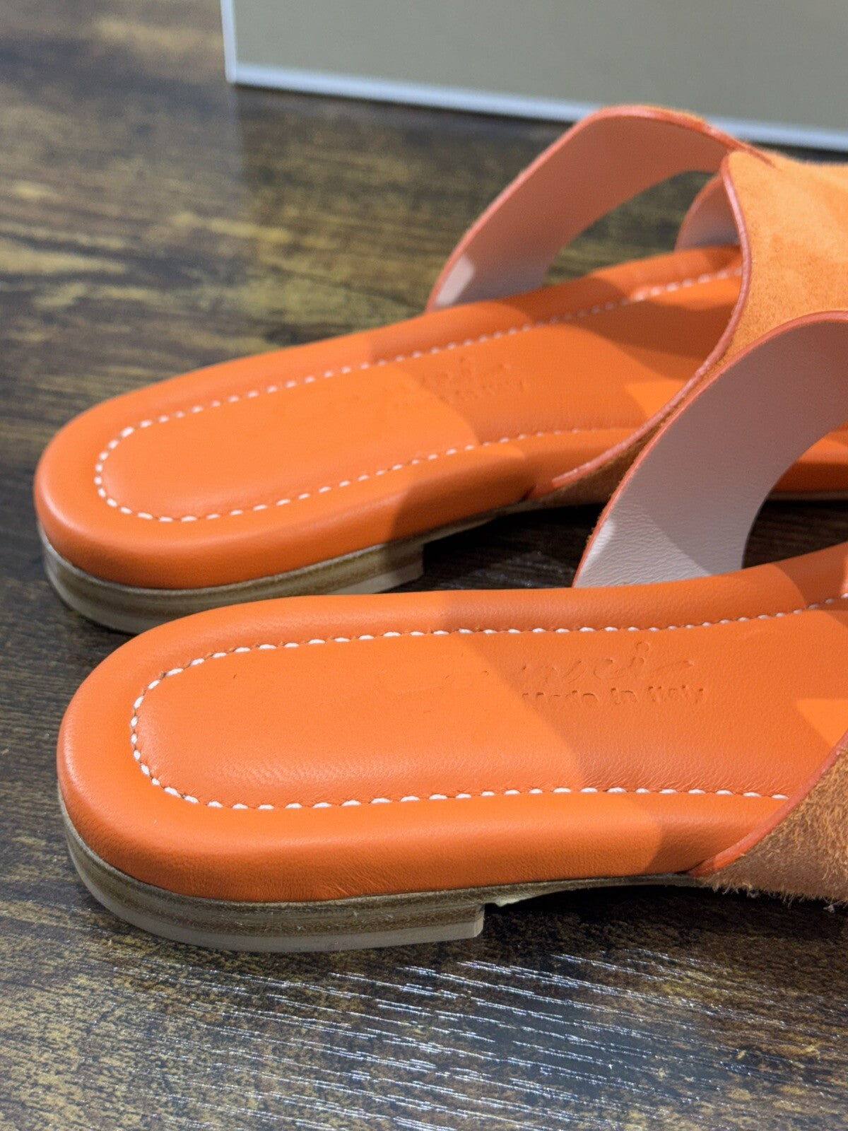 Capri Sandalo Donna In Suede Orange Soft Fatto A Mano In Italia Fondo Cuoio 38