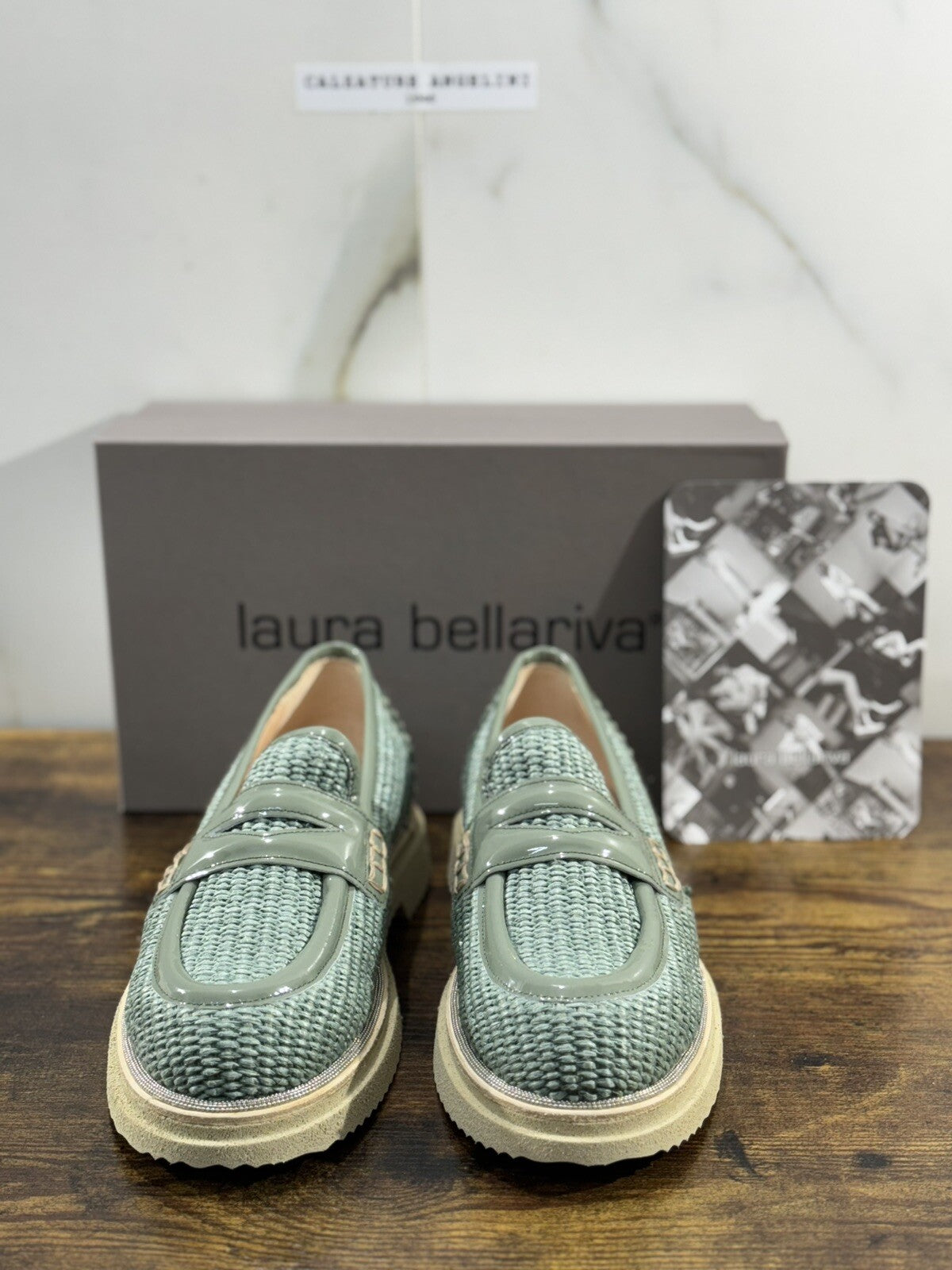 Laura Bellariva Mocassino Donna Verde Pelle E Raffia Extra light 37