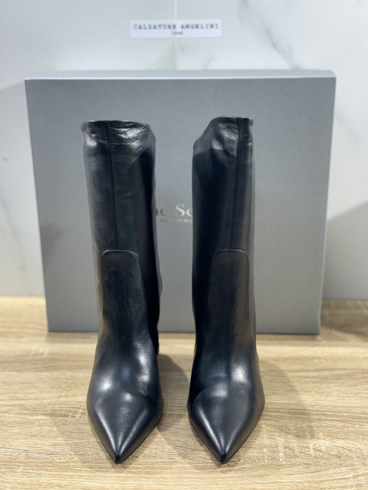 The Seller Stivaletto Donna Pelle Nero Zeppa Handmade 39