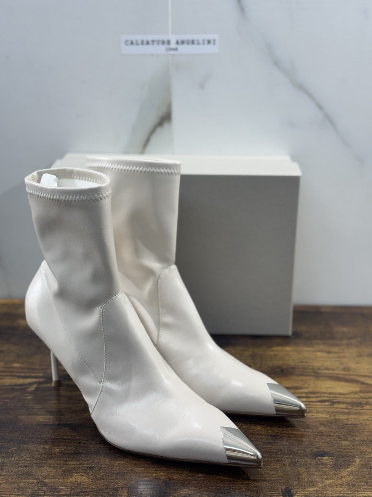 Sergio Levantesi Stivaletto Pelle. Gesso Tacco Luxury Made In Italy Donna 41