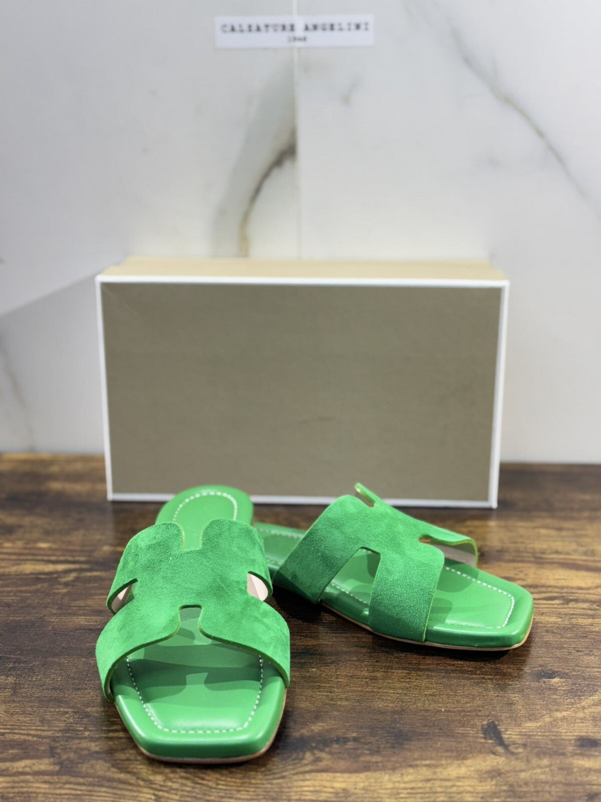 Capri Sandalo Donna In Suede Verde Soft Fatto A Mano In Italia Fondo Cuoio 40