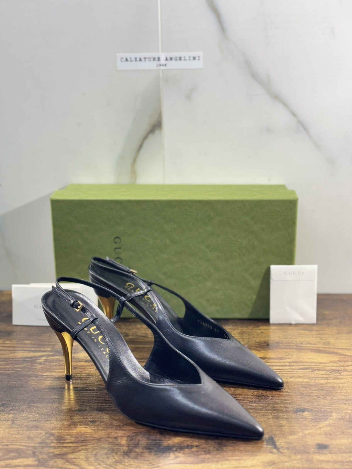 Gucci Pumps Slingback Donna Pelle Nera Luxury Woman Gucci Shoes Con Tacco 36