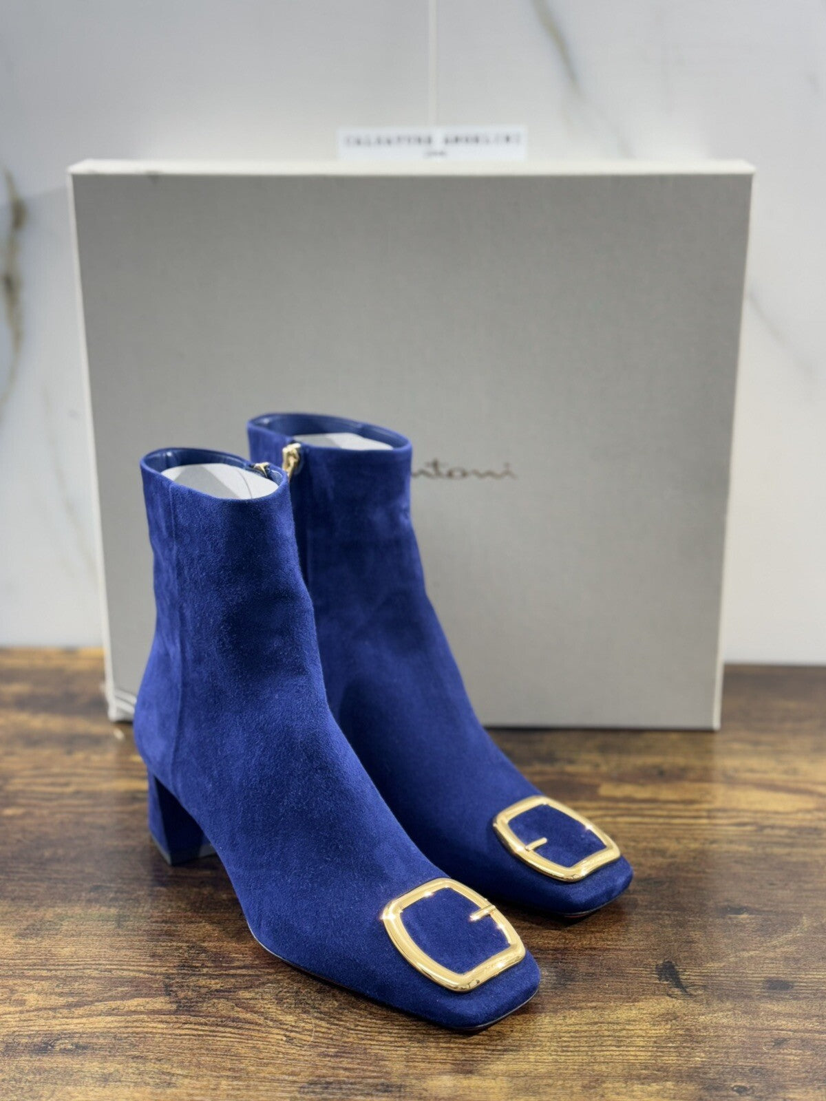 Santoni Stivaletto Donna Pelle Blu Suede Casual Luxury Boot Woman 37.5