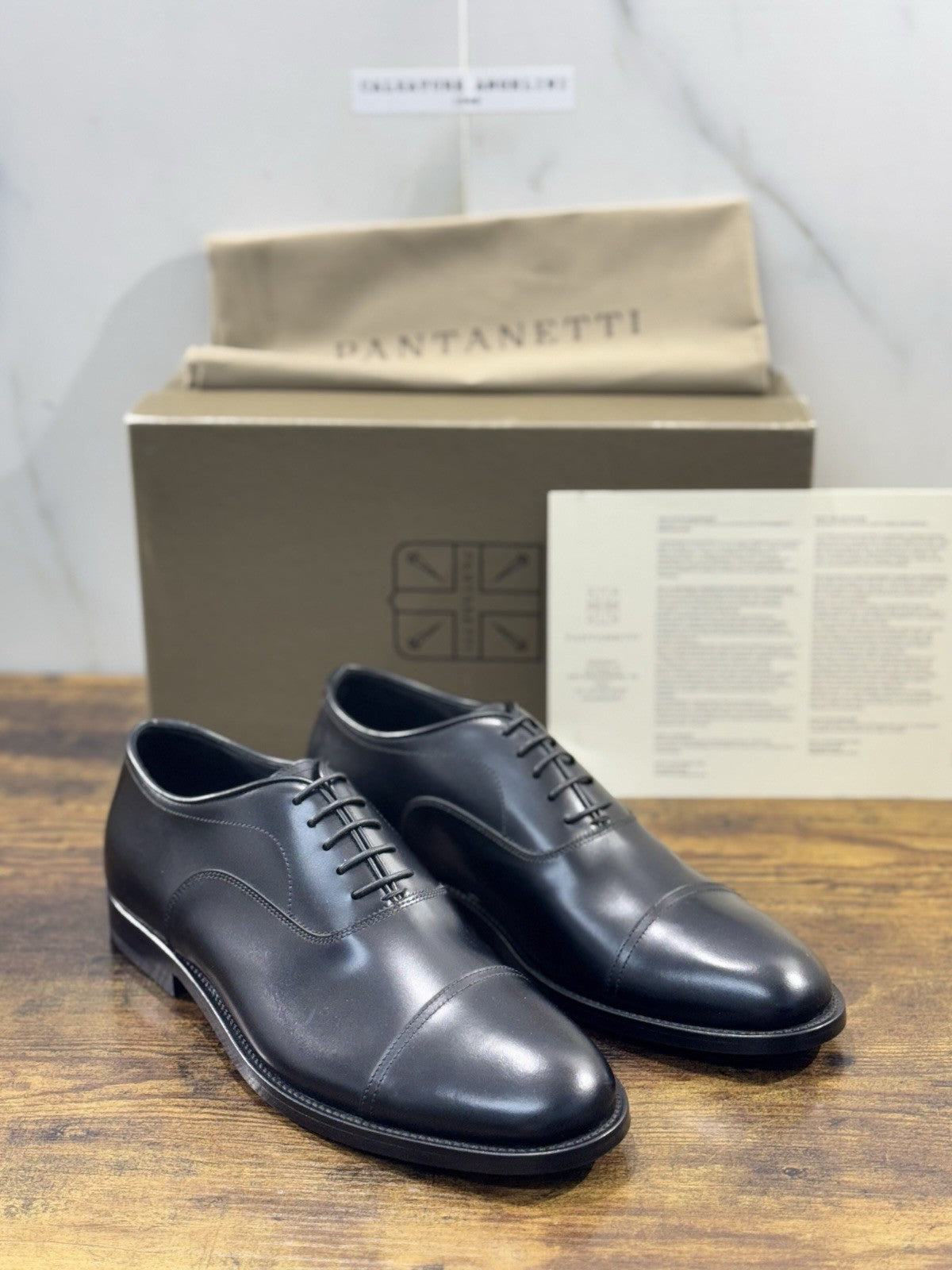 Pantanetti Stringata Oxford Pelle Nera Fondo Cuoio Handmade In Italy Uomo 44
