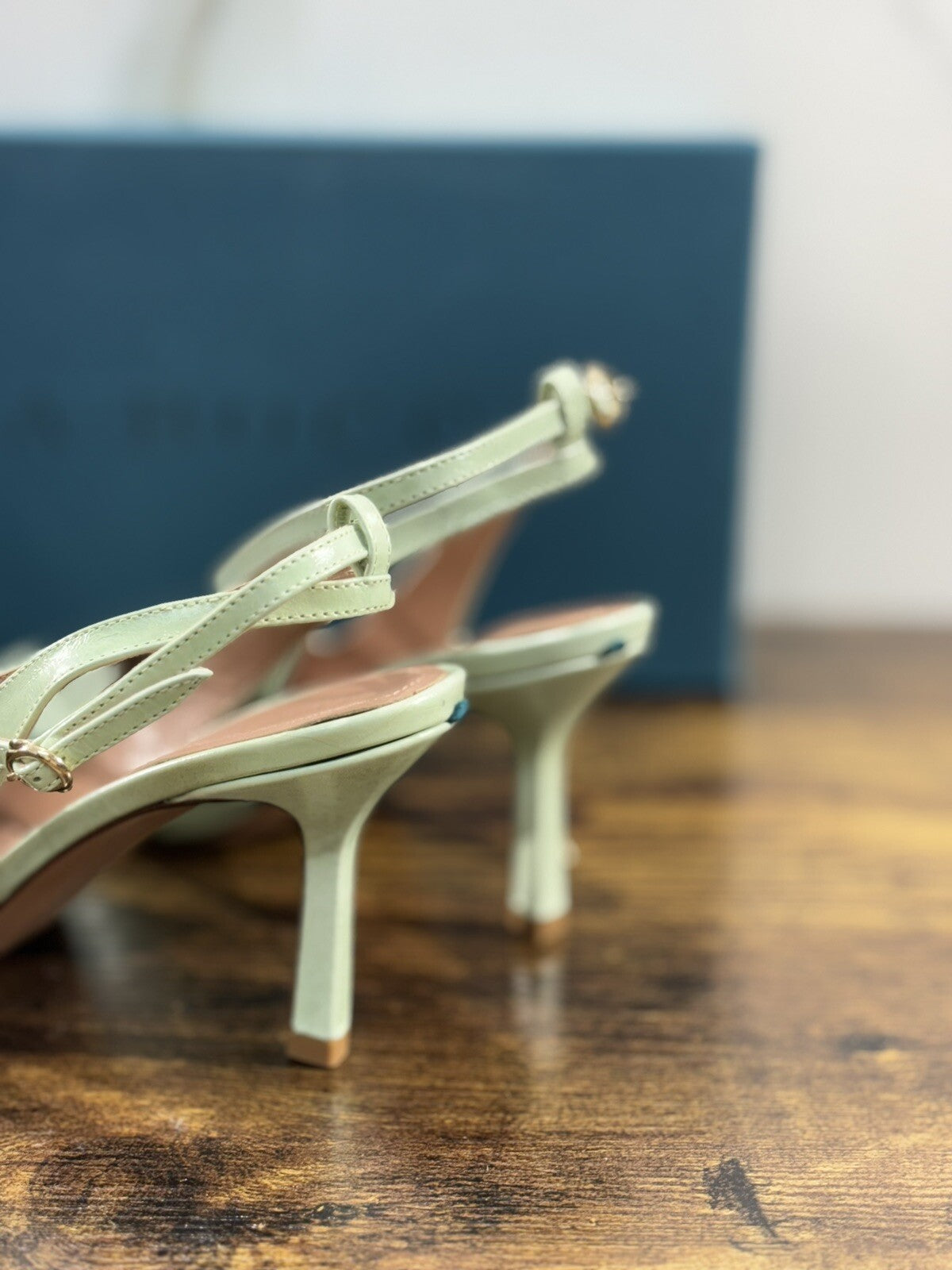 A.Bocca Two For Love Sling Back Donna Pelle Menta Tacco Luxury Handmade 39