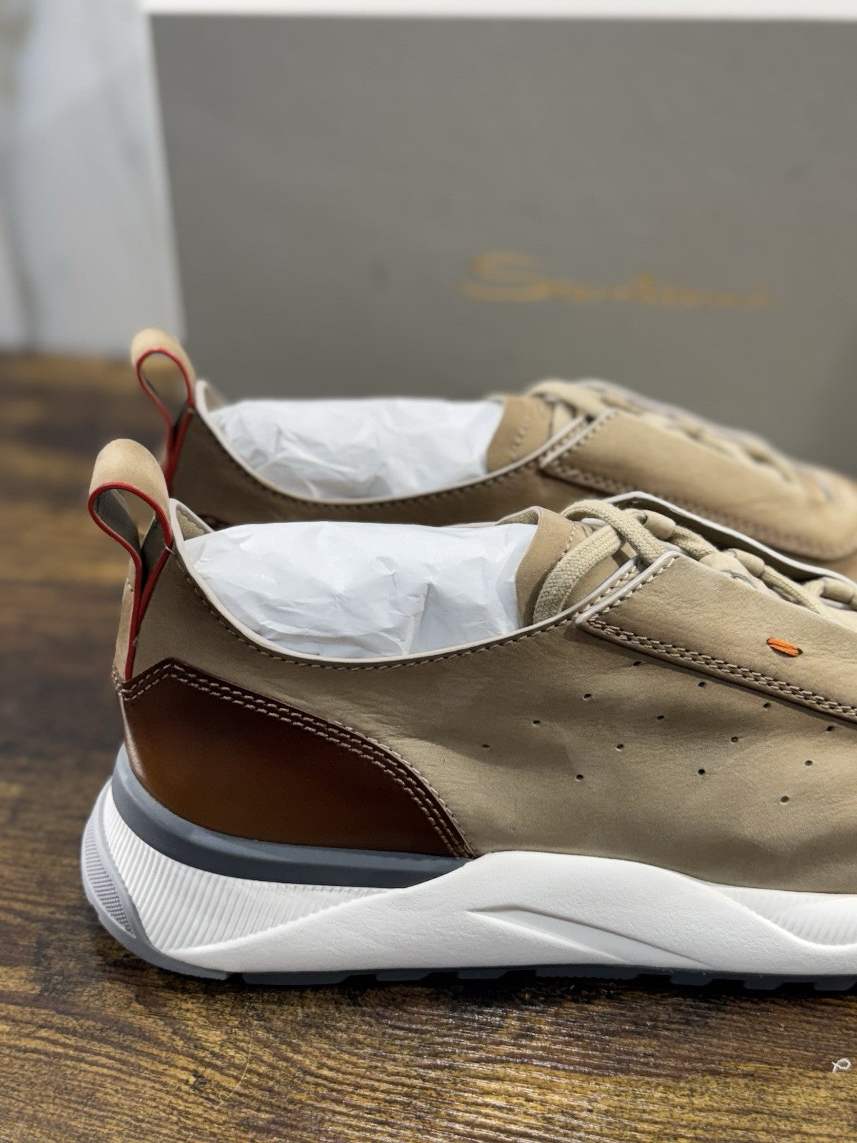 Santoni Sneaker Pelle Nabuk Beige Luxury Men Santoni Shoes Icon Uomo 41