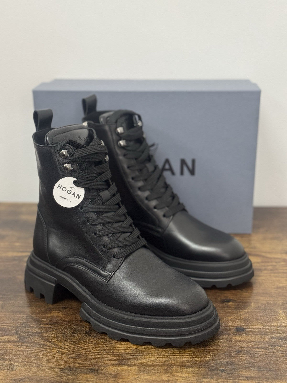 Hogan H674 Combat Boot Pelle Nero Extra Light Memory Foam Donna 38.5
