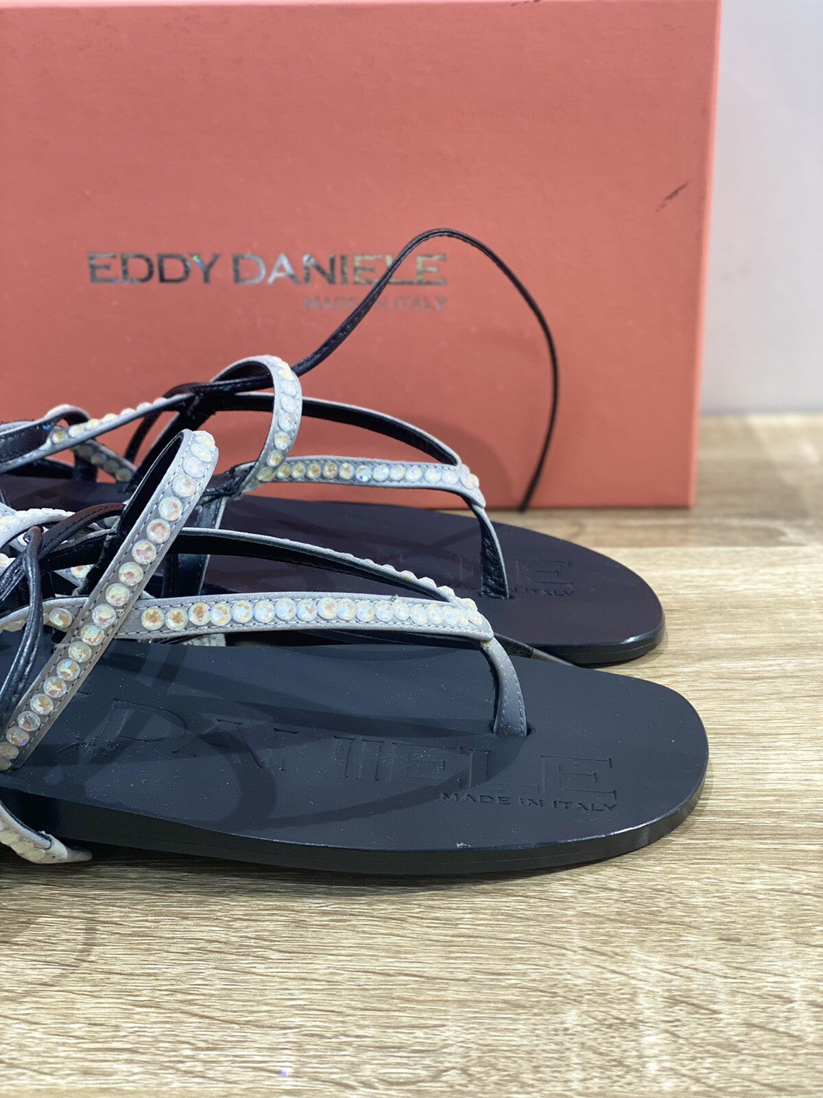 Eddy Daniele sandalo donna samuela real swarovski Grigio raso luxury 38