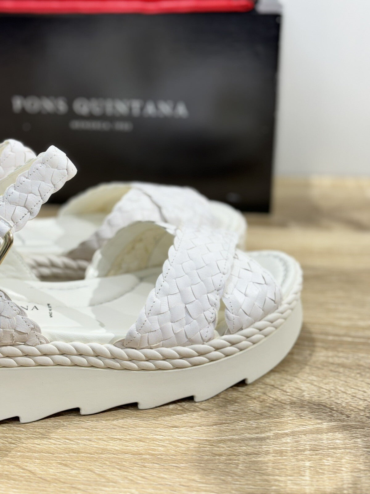 Pons Quintana Sandalo Donna Alexia Pelle Bianco Handmade Zeppa 40