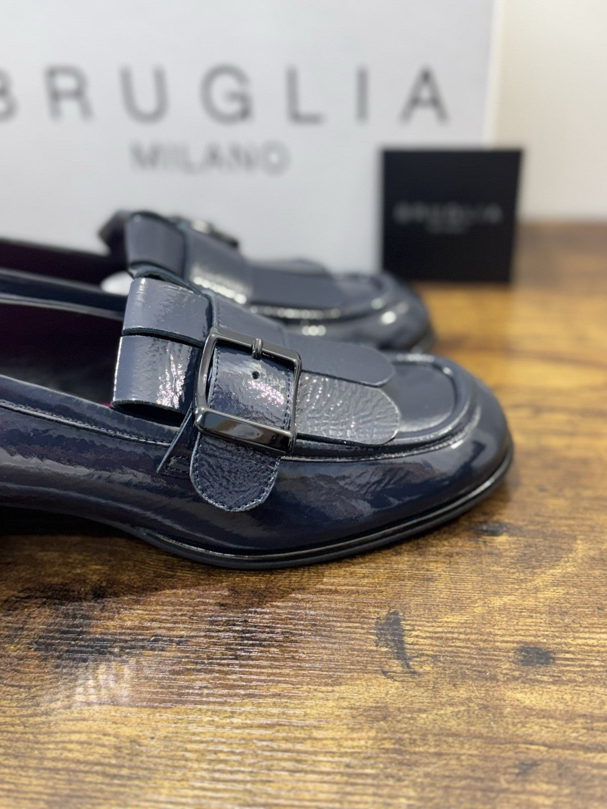Bruglia Milano Mocassino Blu Pelle Top Quality Scarpe Donna 41
