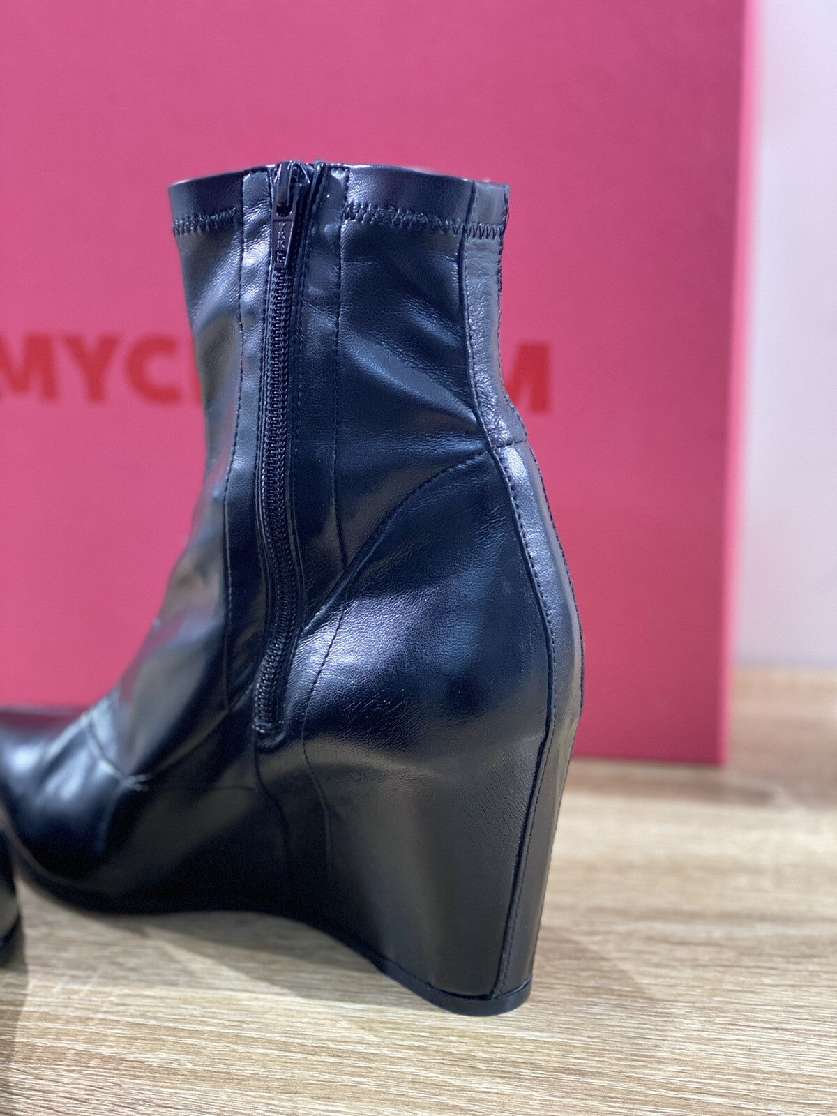 Mychalom Stivaletto Donna EVE4017 In Pelle Nera Zeppa 39