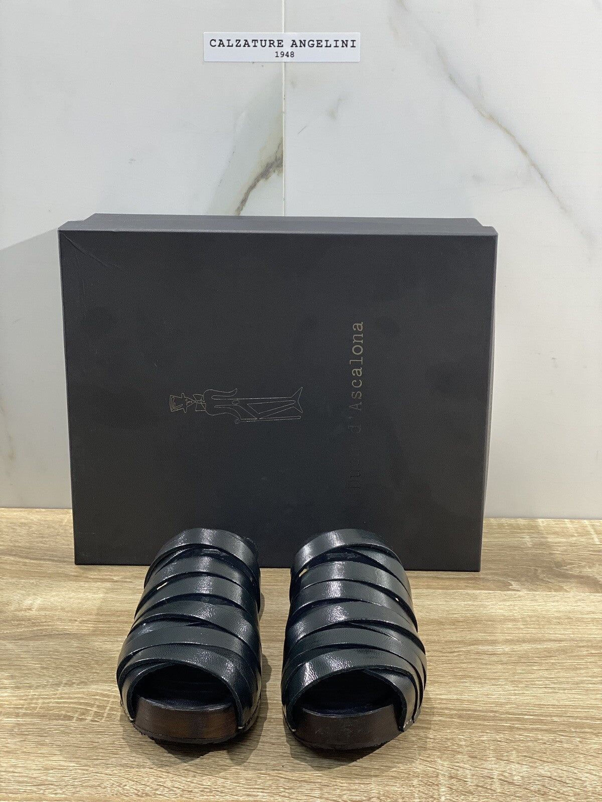 Duca D’ascalona Zoccolo Nanette Donna Fatto A Mano Vero Legno Pelle Nero 39