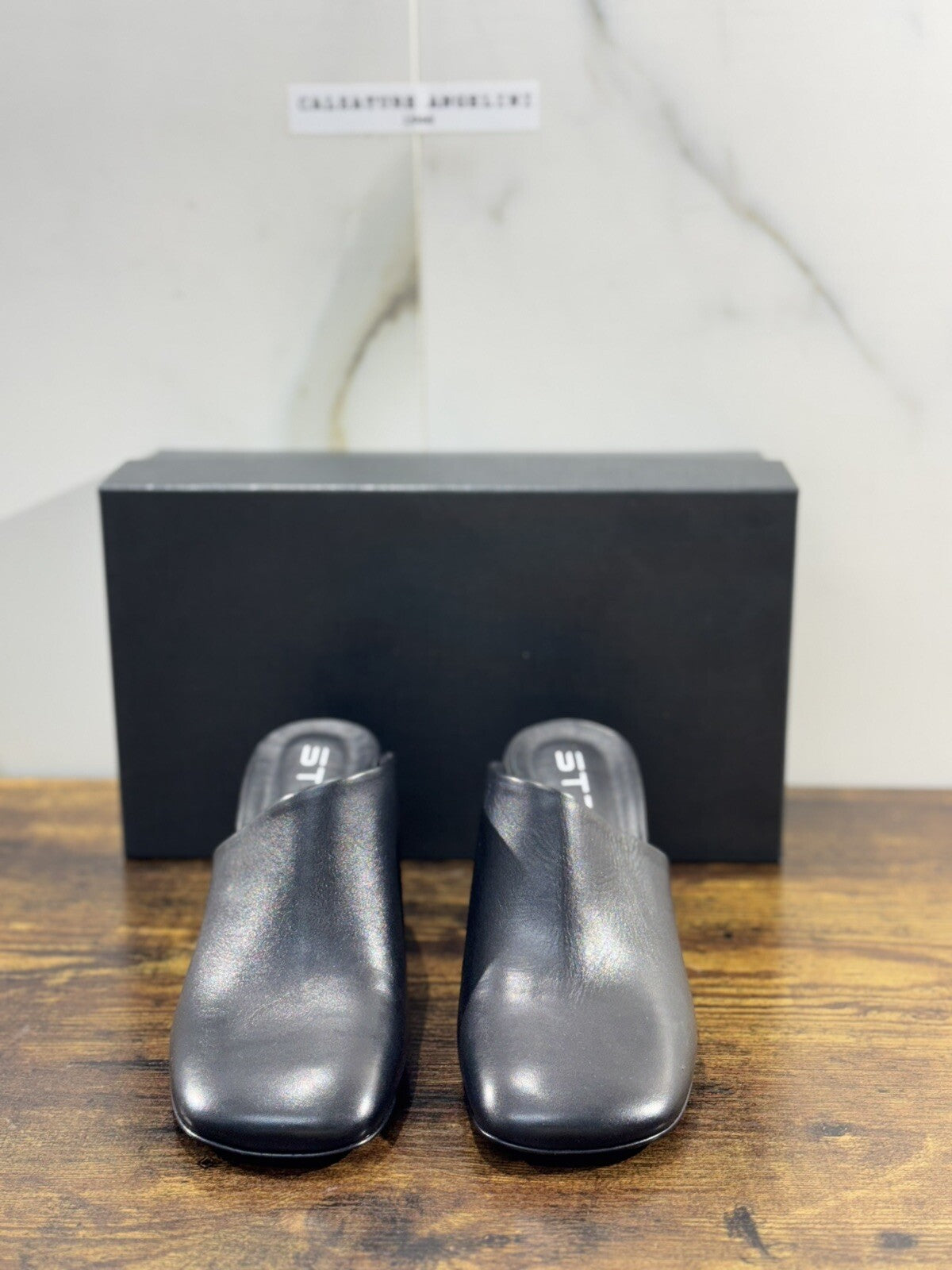 Strategia Scarpa Donna Sabot Pelle Nero Luxury Woman Shoes Strategia 36