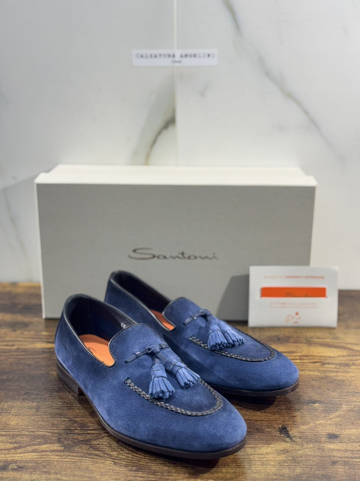 Santoni Scarpa Uomo Mocassino Pelle SuedeBlu Luxury Men Santoni Goodyear 43
