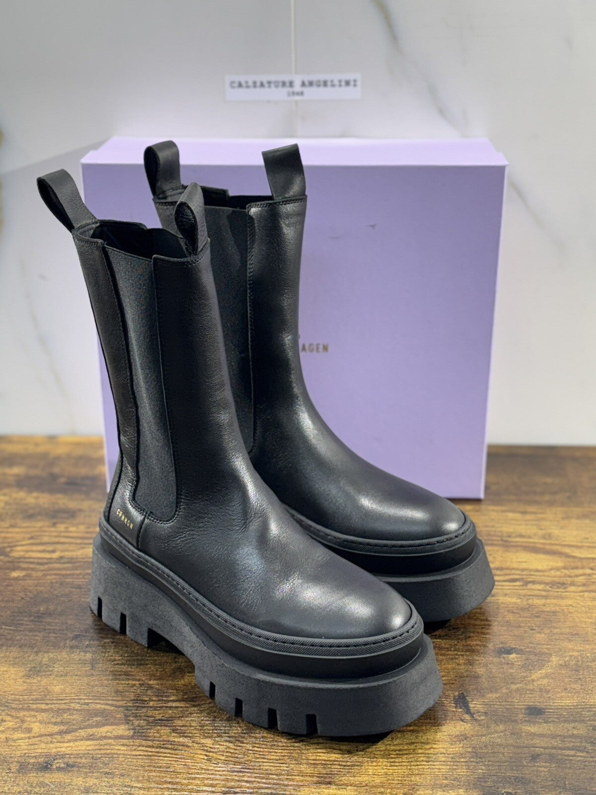 Copenhagen Chelsea Boot Combat Donna Pelle Waxed Nero Casual Boot 39