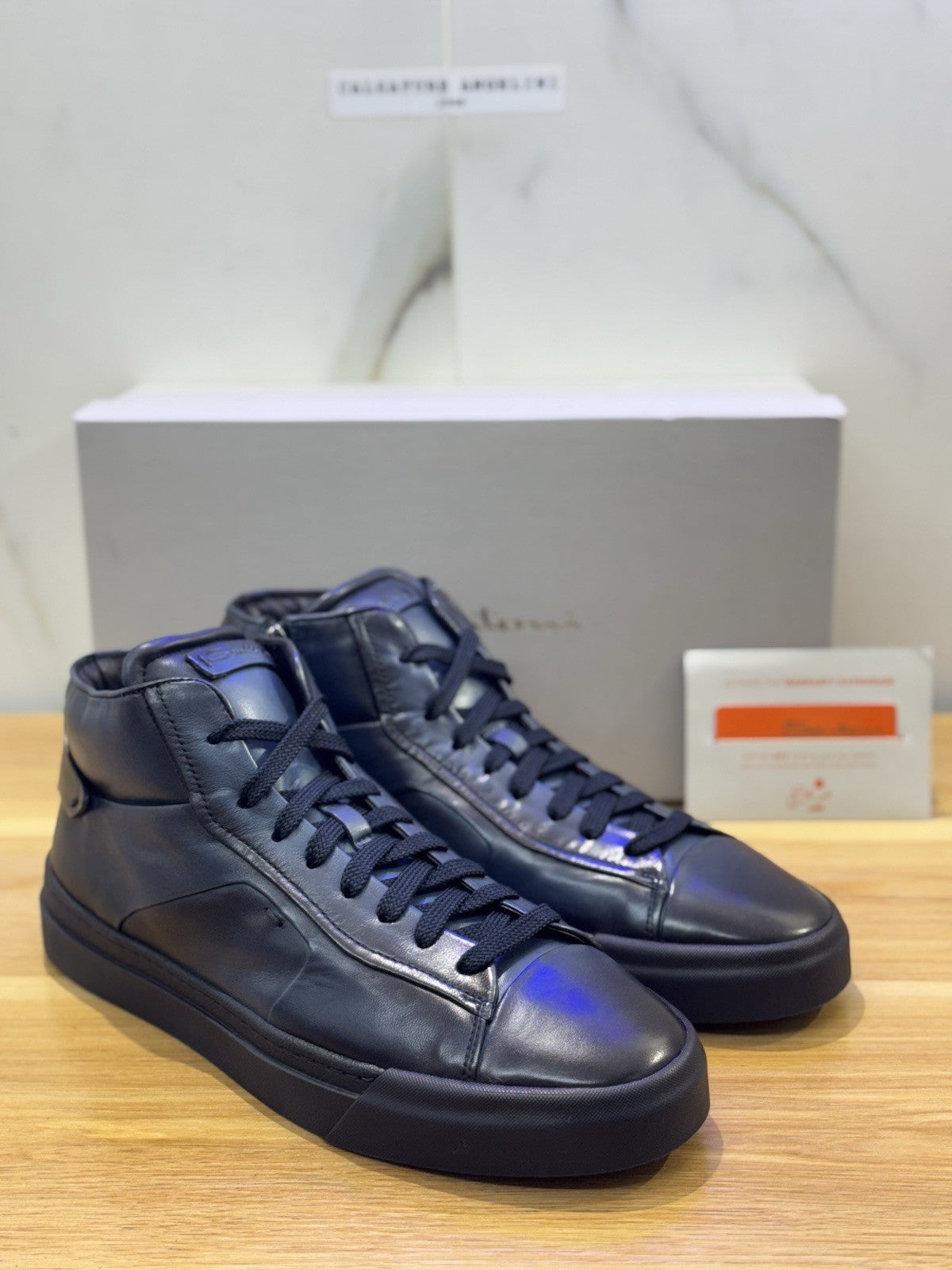 Santoni Icon High Sneaker Pelle Blu Luxury Santoni Scarpa Uomo 43