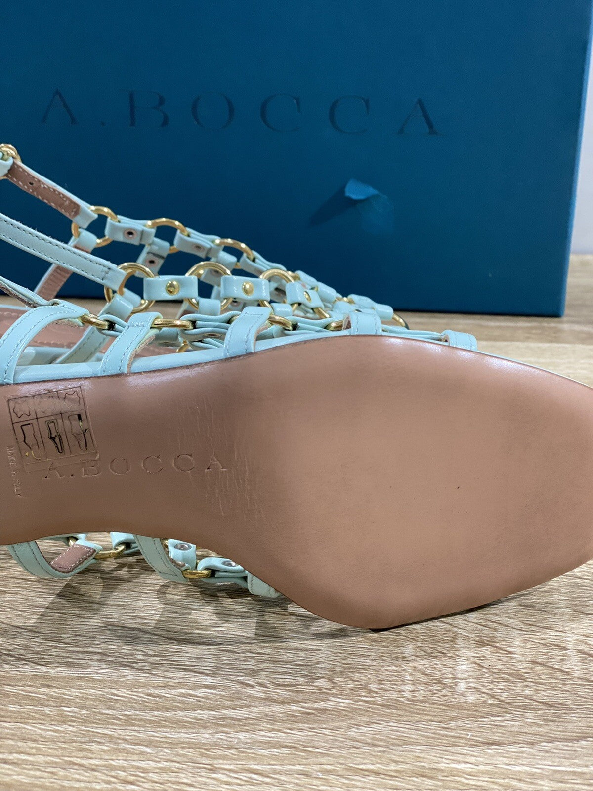 A.Bocca Sandalo Donna In Pelle Acquamarina Luxury Woman Sandal 37