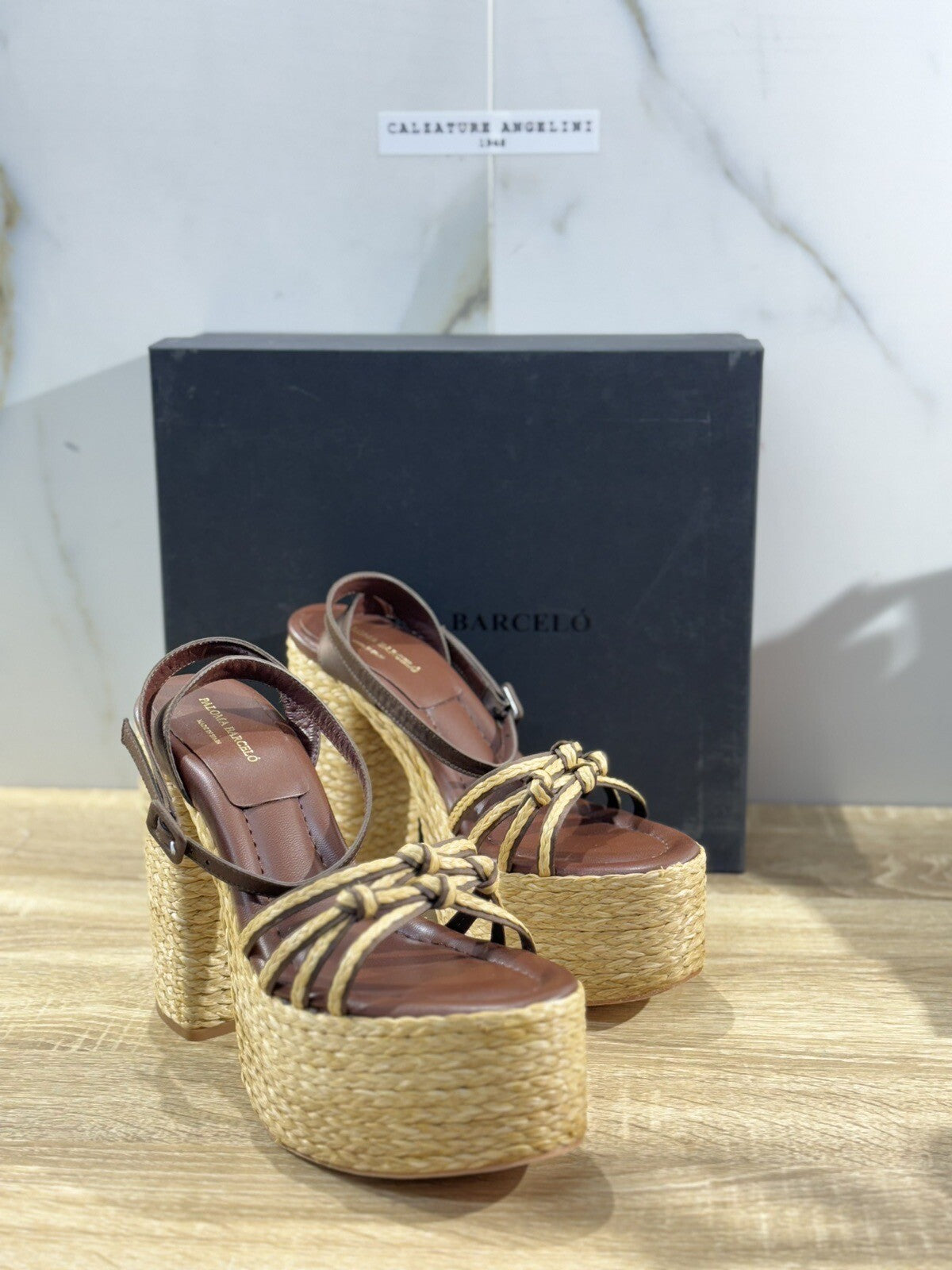 Paloma BARCELO’ Sandalo Donna Melha Pelle Raffia Marrone Luxury Shoes 40