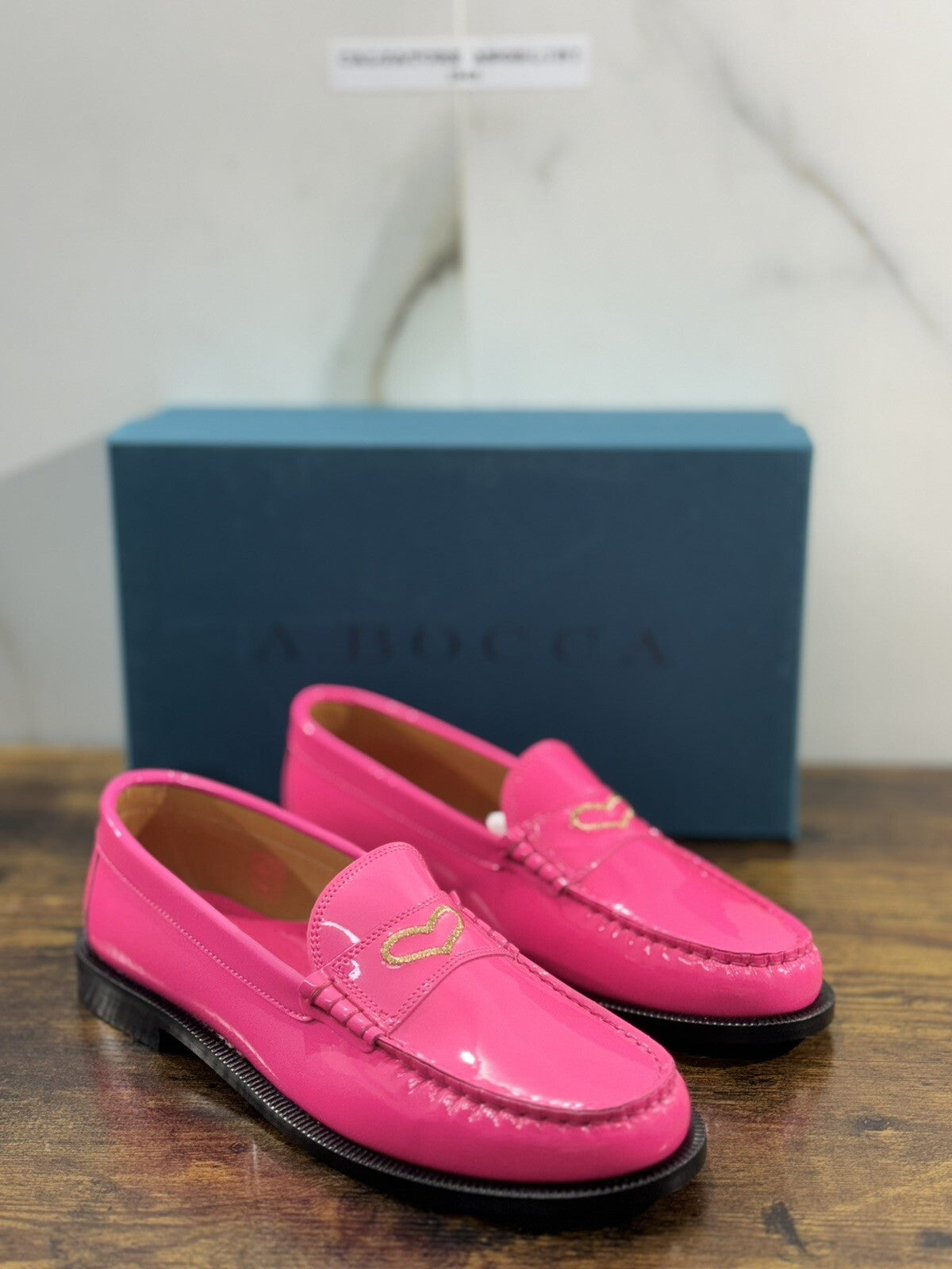 A.Bocca Mocassino Donna Pelle Rosa Vernice College Luxury Handmade 36