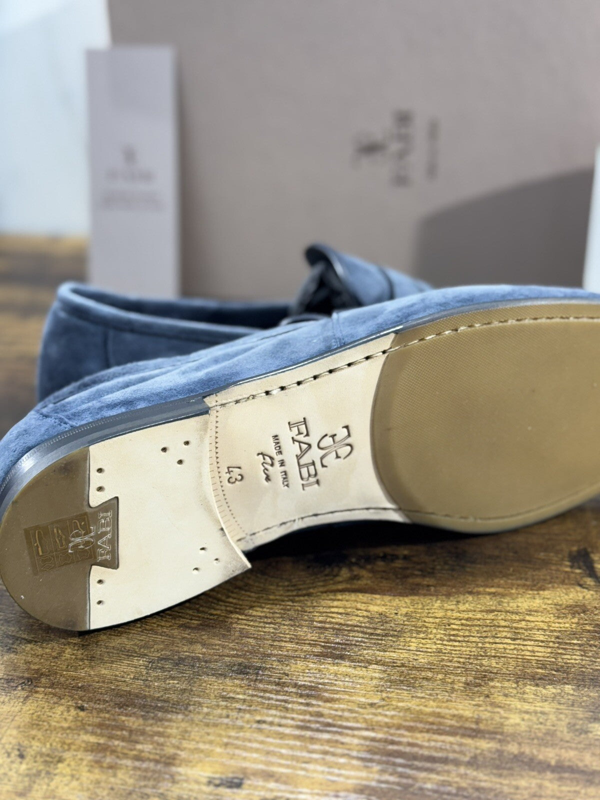 Fabi Mocassino Uomo Pelle Blu Suede Goodyear Handmade Fabi Handmade Loafer 43