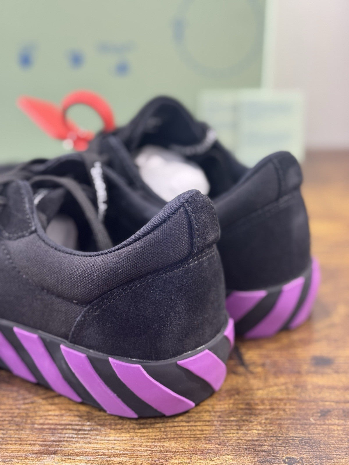 Off -white Virgil Abloh Low Vulcanized Sneakers Black Purple Icon Uomo 41