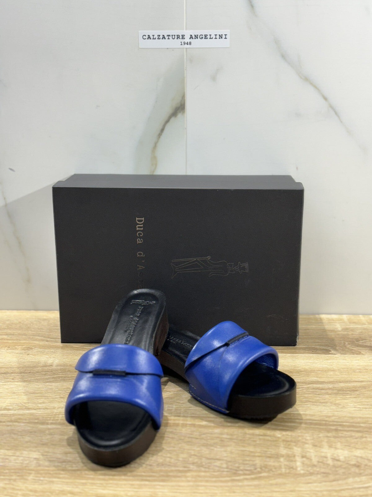Duca D’ascalona Zoccolo Nicole Donna Fatto A Mano Vero Legno Pelle Bluette 36