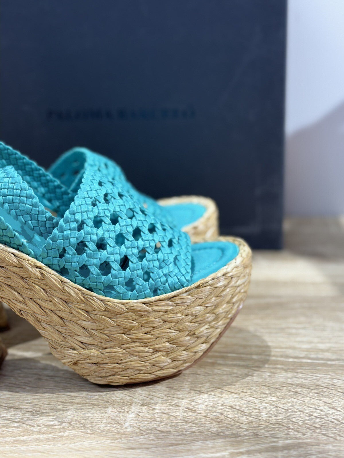 Paloma BARCELO’ Sandalo Donna Leoni Pelle Intreccio Turchese Luxury Shoes 38