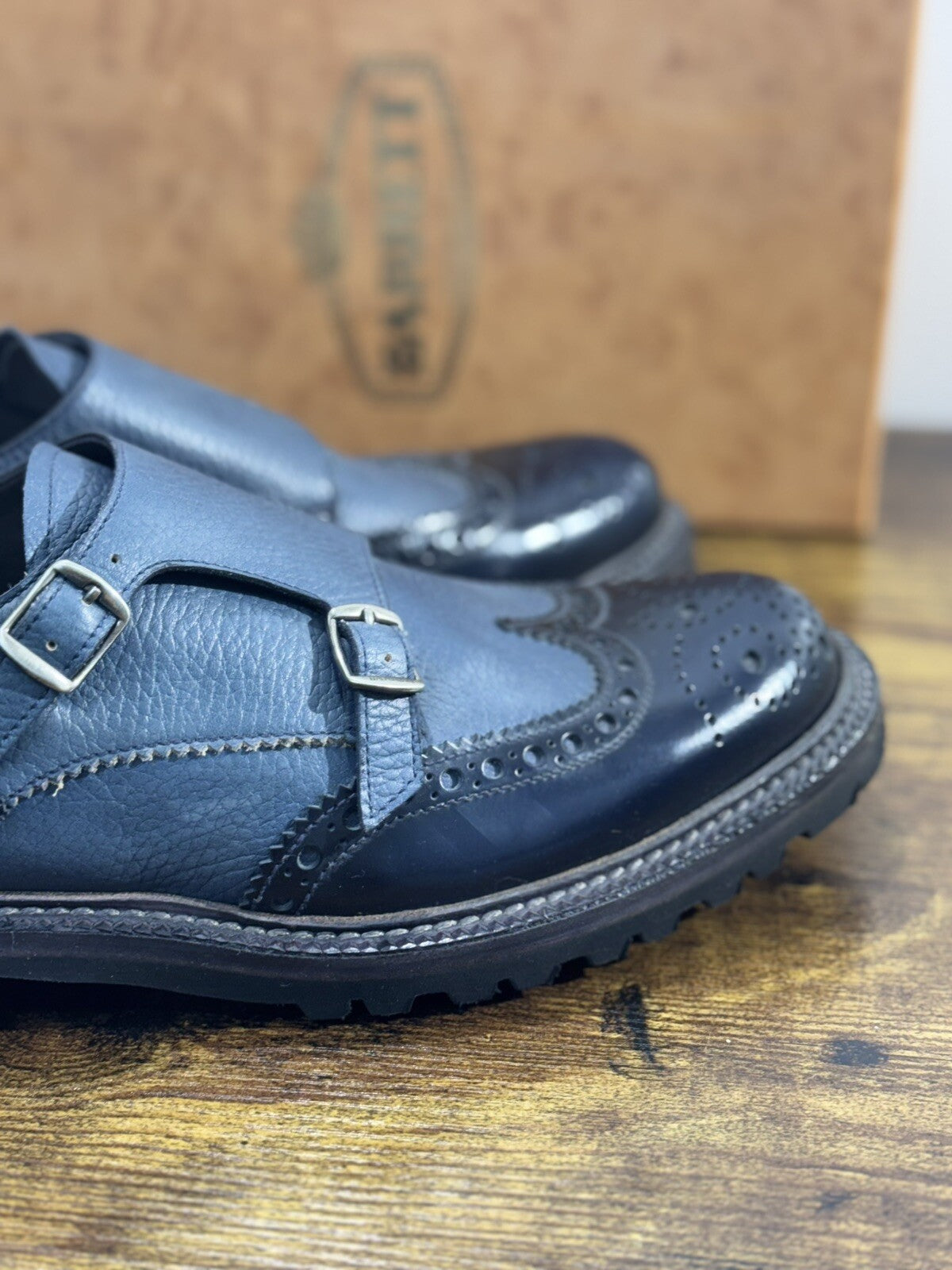 Barrett Doppia Fibbia Uomo Pelle Blu Fondo Vibram Luxury Barrett Men Shoes 40