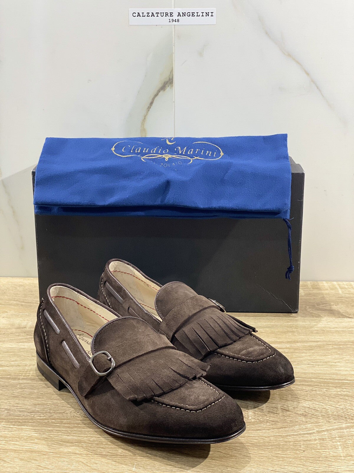 Claudio Marini Calzolaio Mocassino Uomo Suede Brown Mono Buckle Handmade 42.5