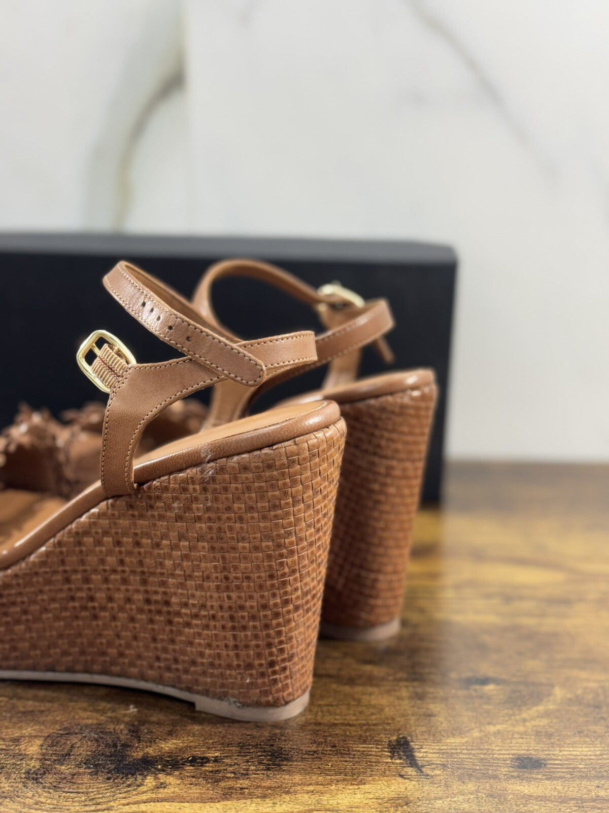 Strategia Sandalo Donna Pelle Tan Zeppa Intrecciata Casual Sandal 40