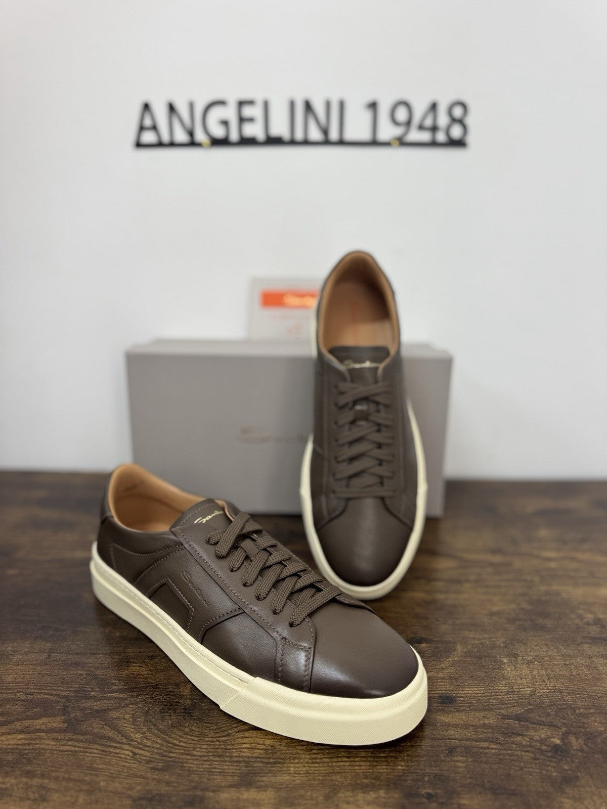 Santoni Sneaker Pelle Marrone Luxury Scarpa Santoni Uomo 45