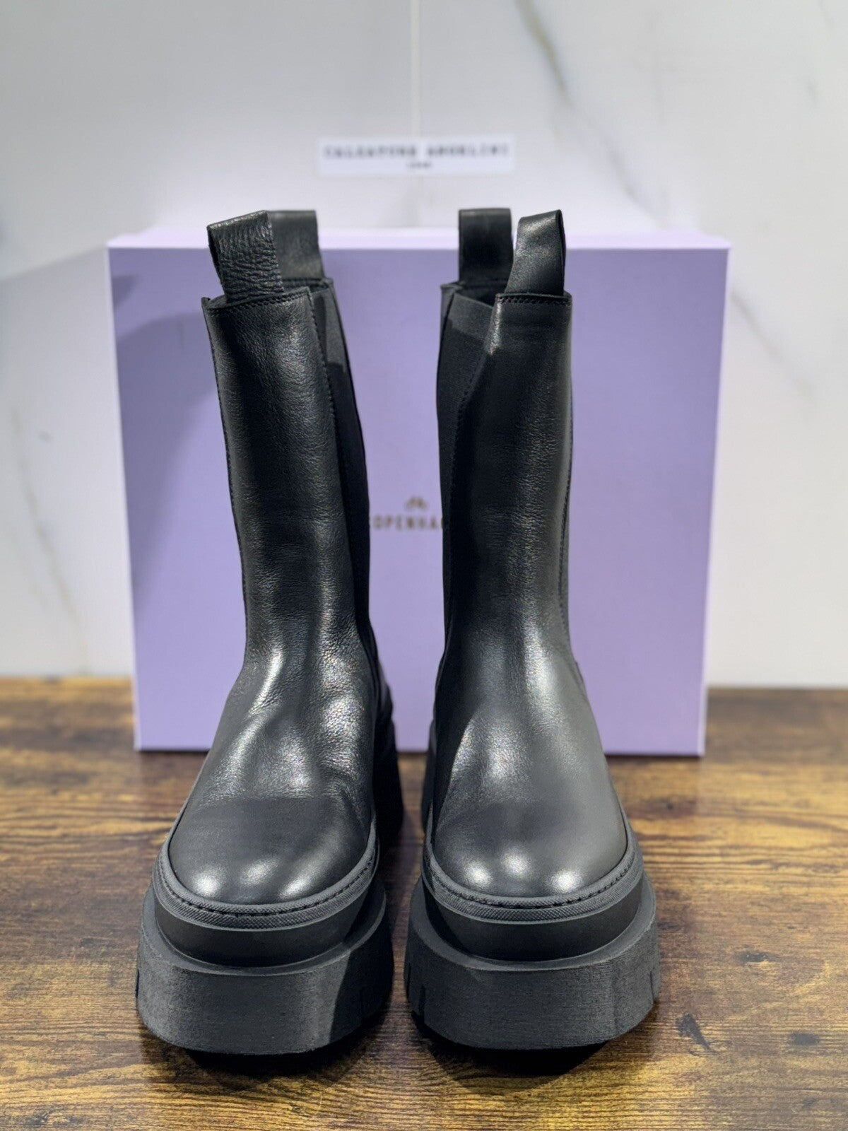 Copenhagen Chelsea Boot Combat Donna Pelle Waxed Nero Casual Boot 39