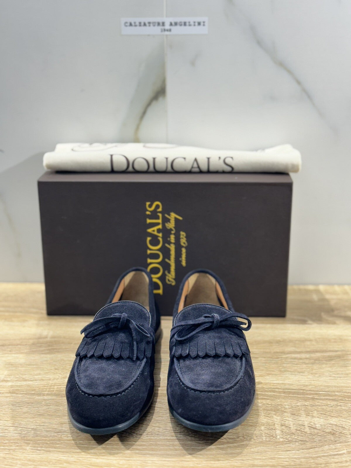 Doucal’s Mocassino Uomo Bokeh Suede Blu Ultra Flexible Luxury Men 40