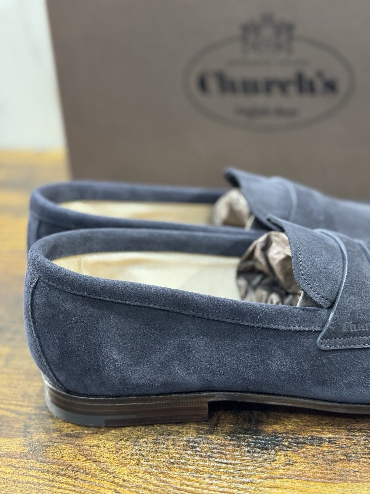 Church’s Maltby Mocassino Fondo Cuoio In Suede Blu Luxury Uomo 44
