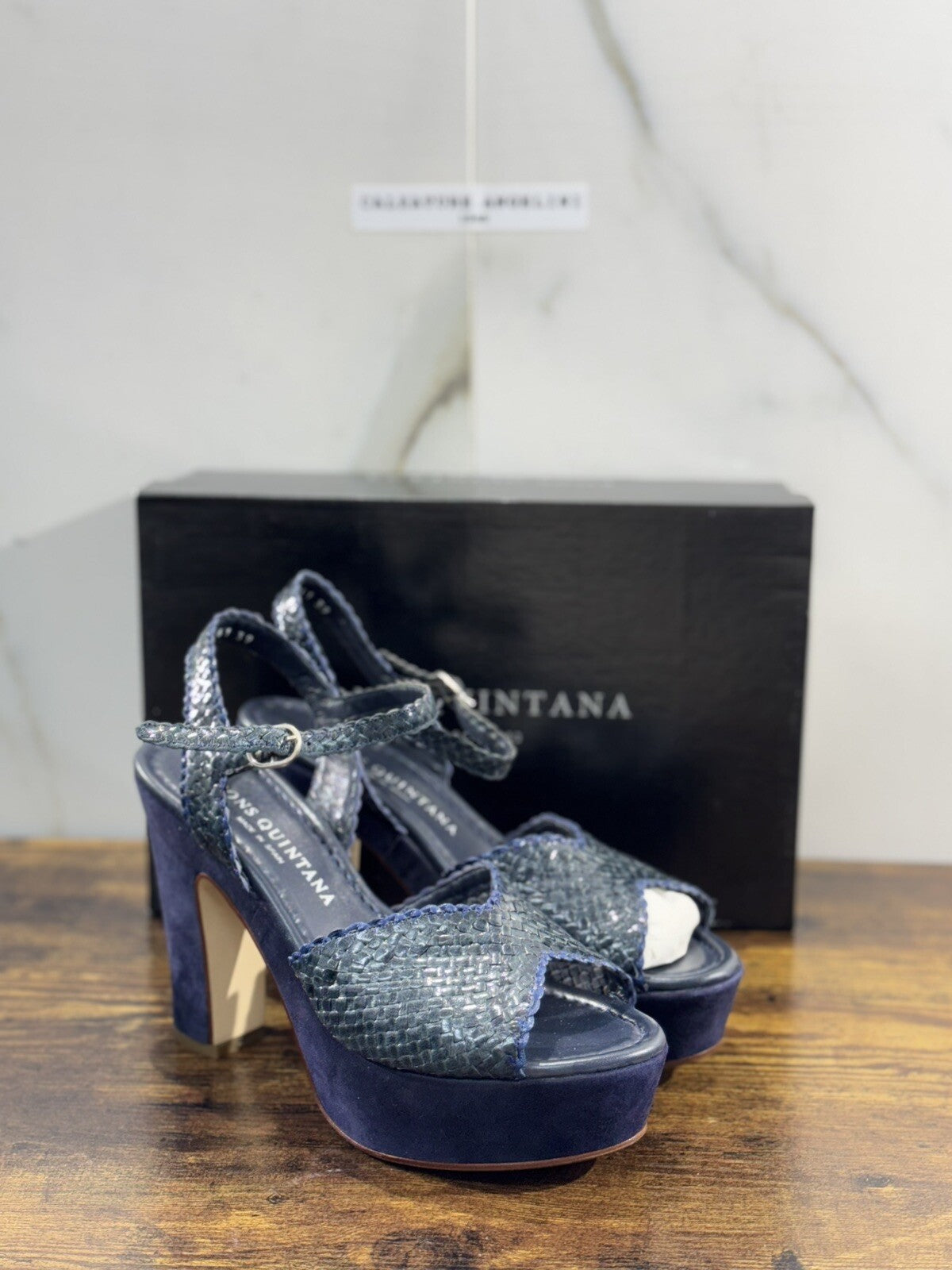 Pons Quintana Sandalo Donna Pelle Blu Con Tacco Handmade 39