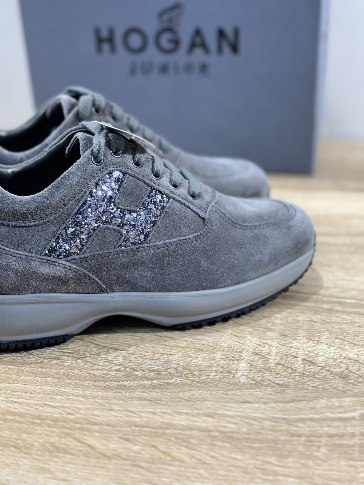 Hogan Junior Interactive Bambina Suede Catrame Strass Casual Baby Hogan 30