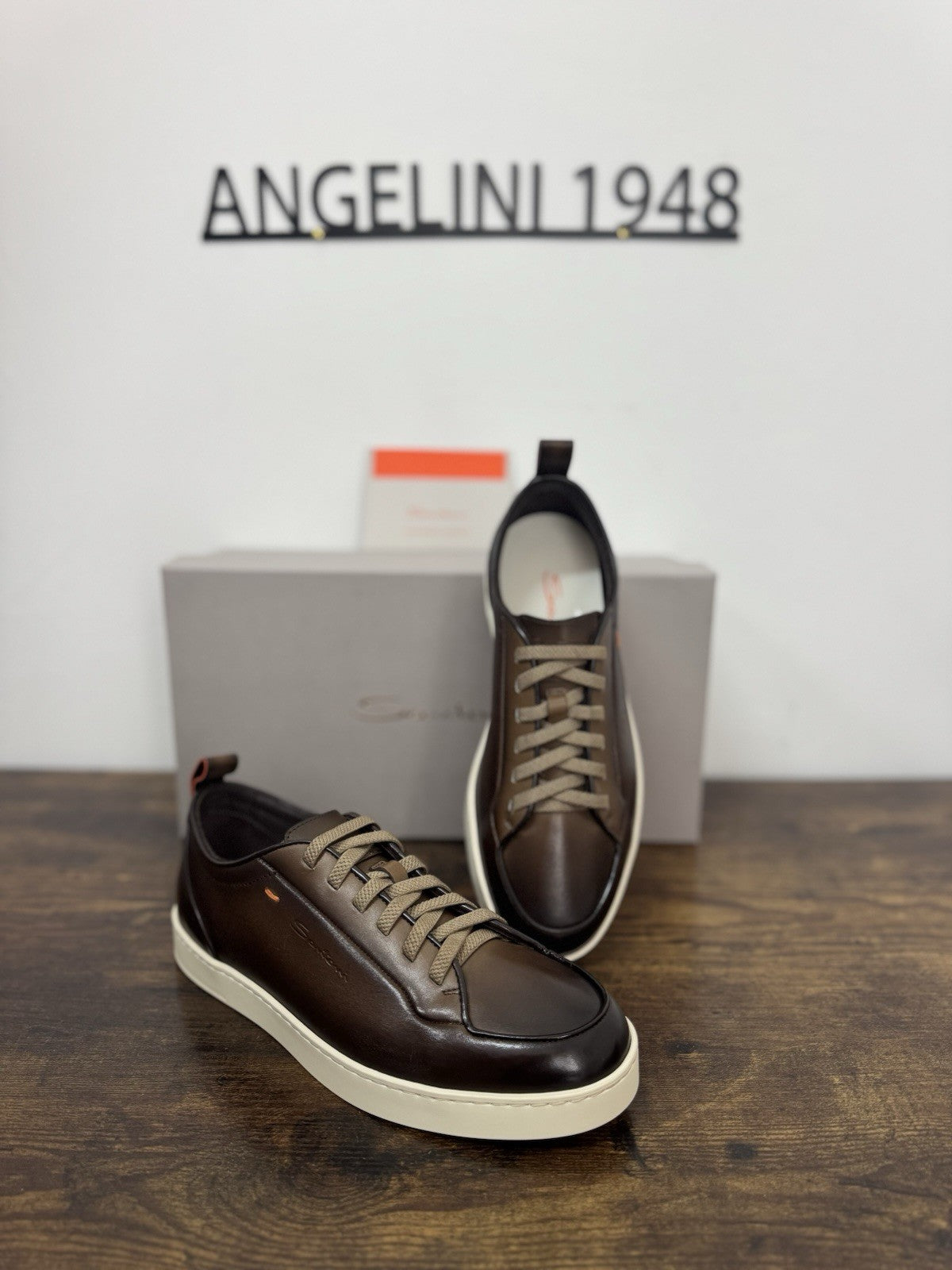 Santoni Sneaker Pelle Marrone Anticata A Mano Luxury Scarpa Santoni Uomo 39.5