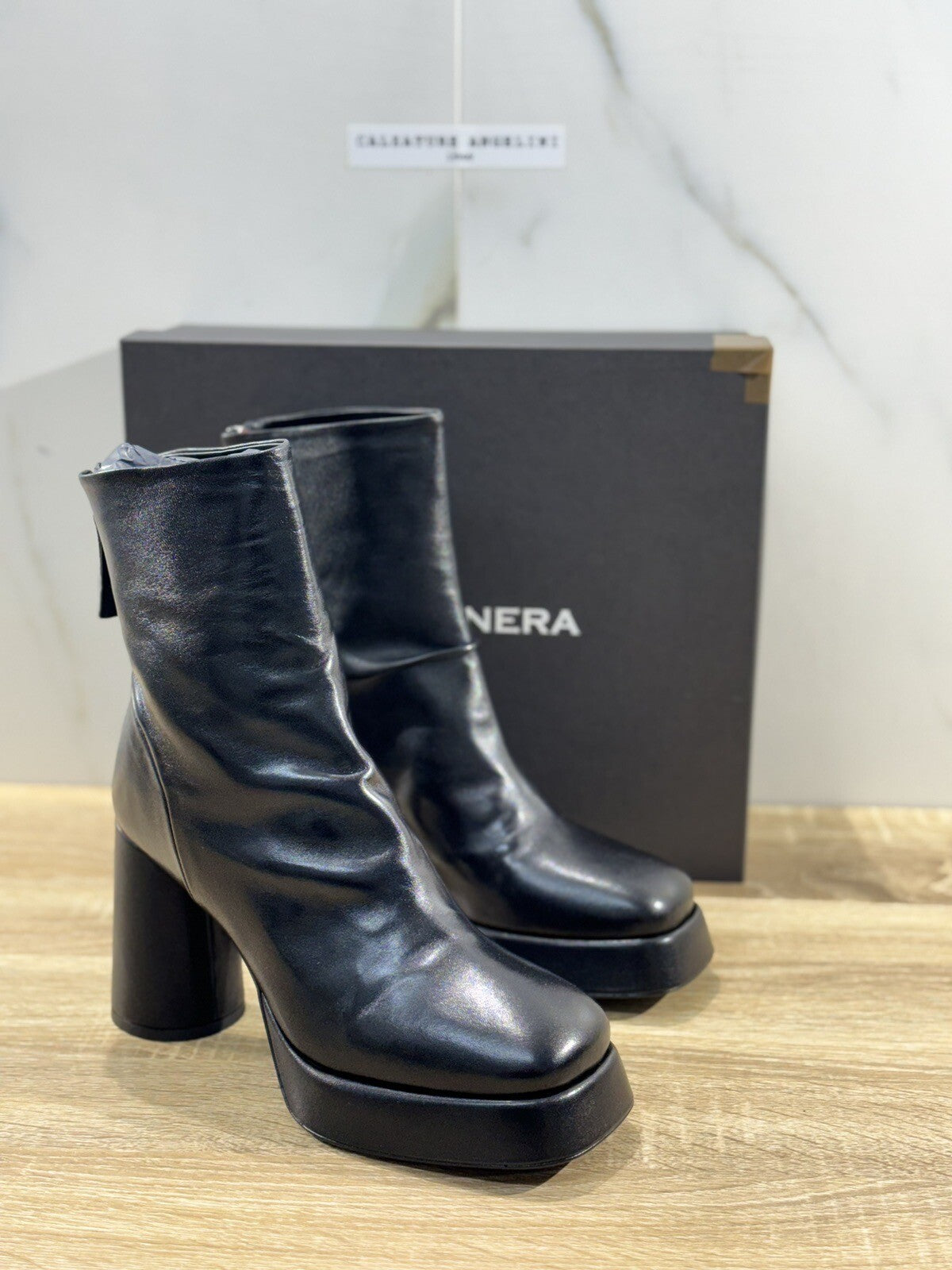 HALMANERA Tronchetto Donna Lara Pelle Nera Con Tacco Casual Handmade Boot 40