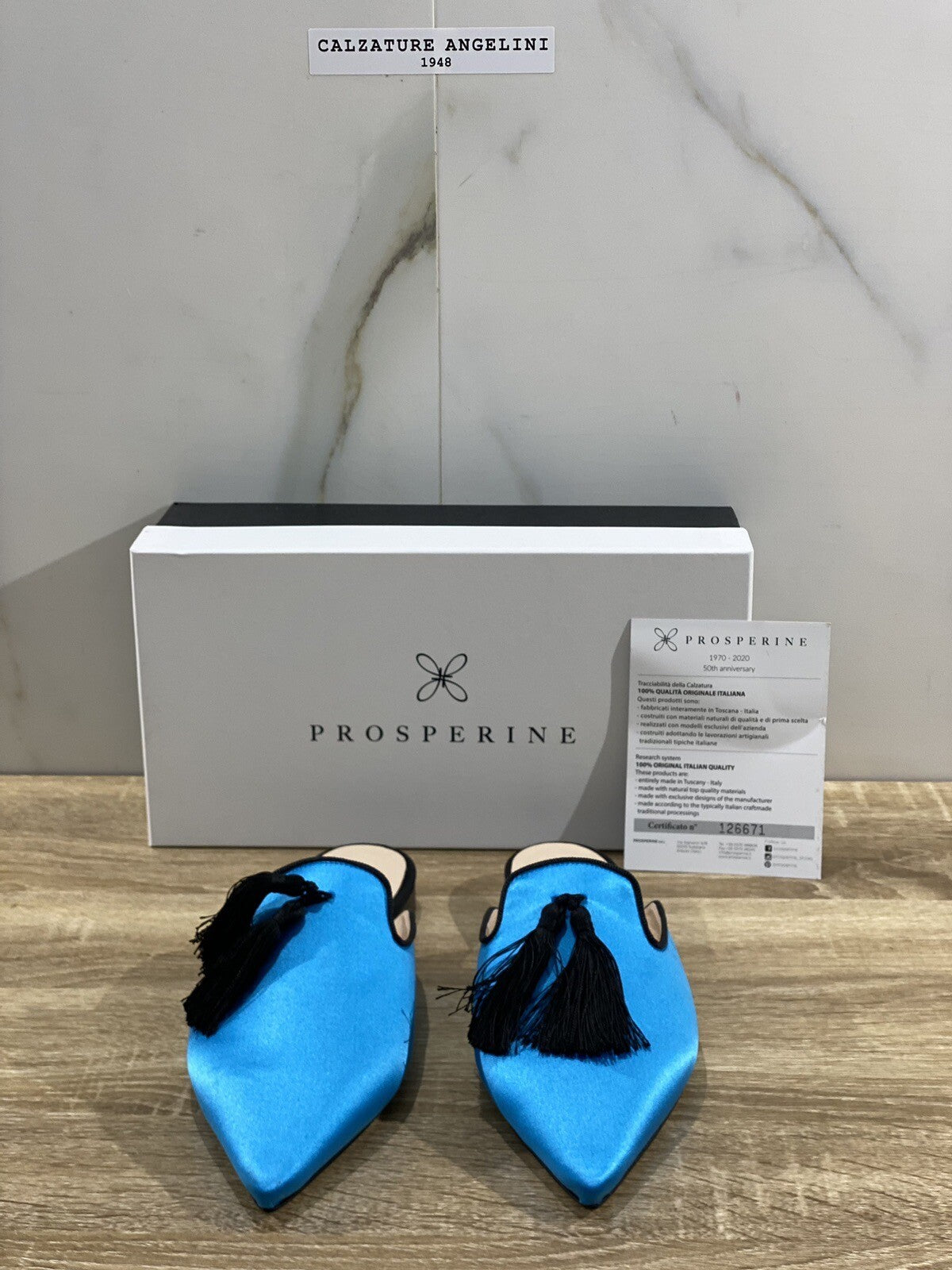 Prosperine Donna Sabot Lavorazione Sacchetto Raso Celeste Nero 37.5