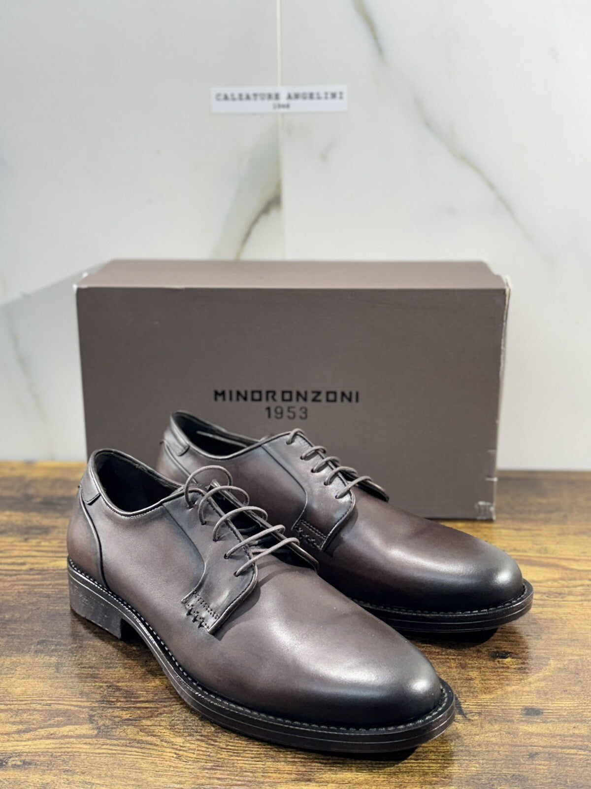 Minoronzoni 1953 Derby Uomo Pelle Testa Moro Fondo Gomma Causal Men Shoe 45