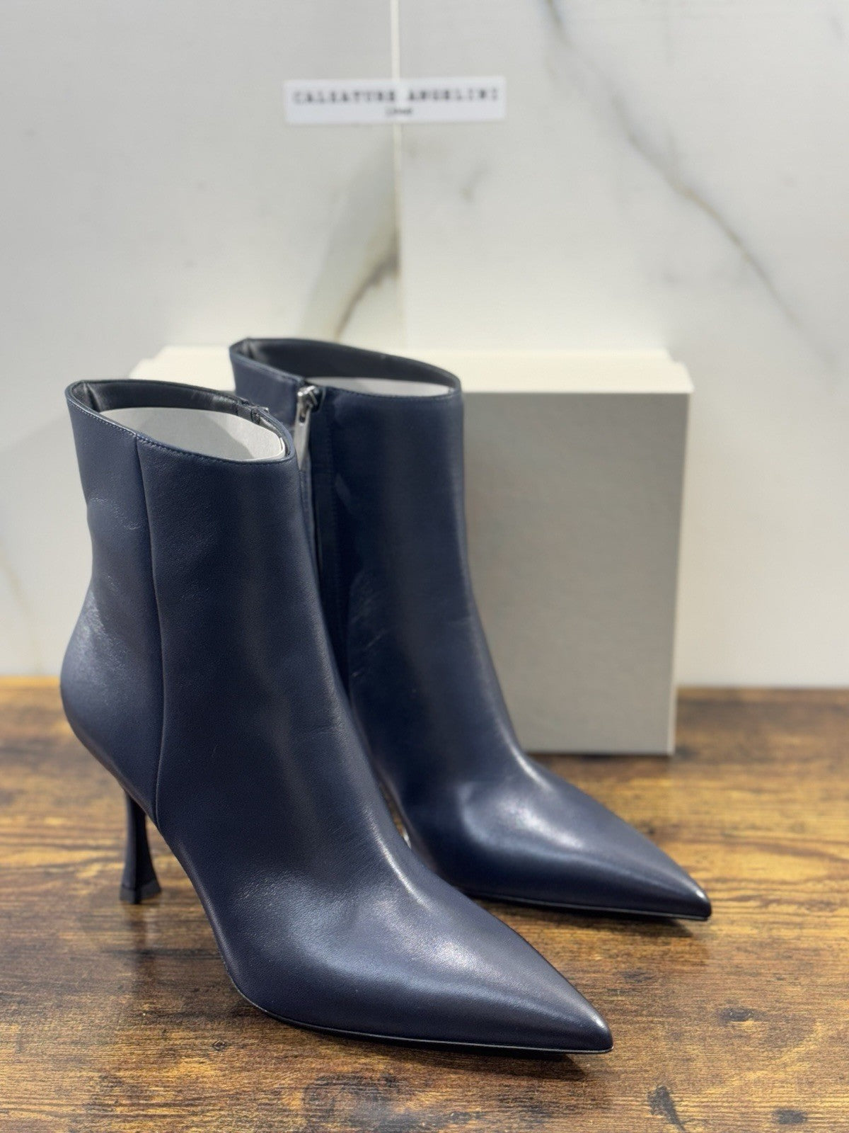Sergio Levantesi Stivaletto Pelle Blu Con Tacco Luxury Made In Italy Donna 41