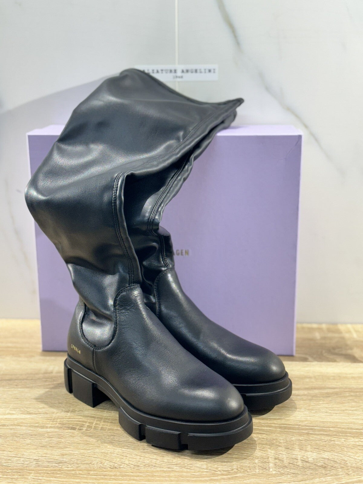Copenhagen Stivale Combat Donna Pelle Nera Stretch Casual Boot 40