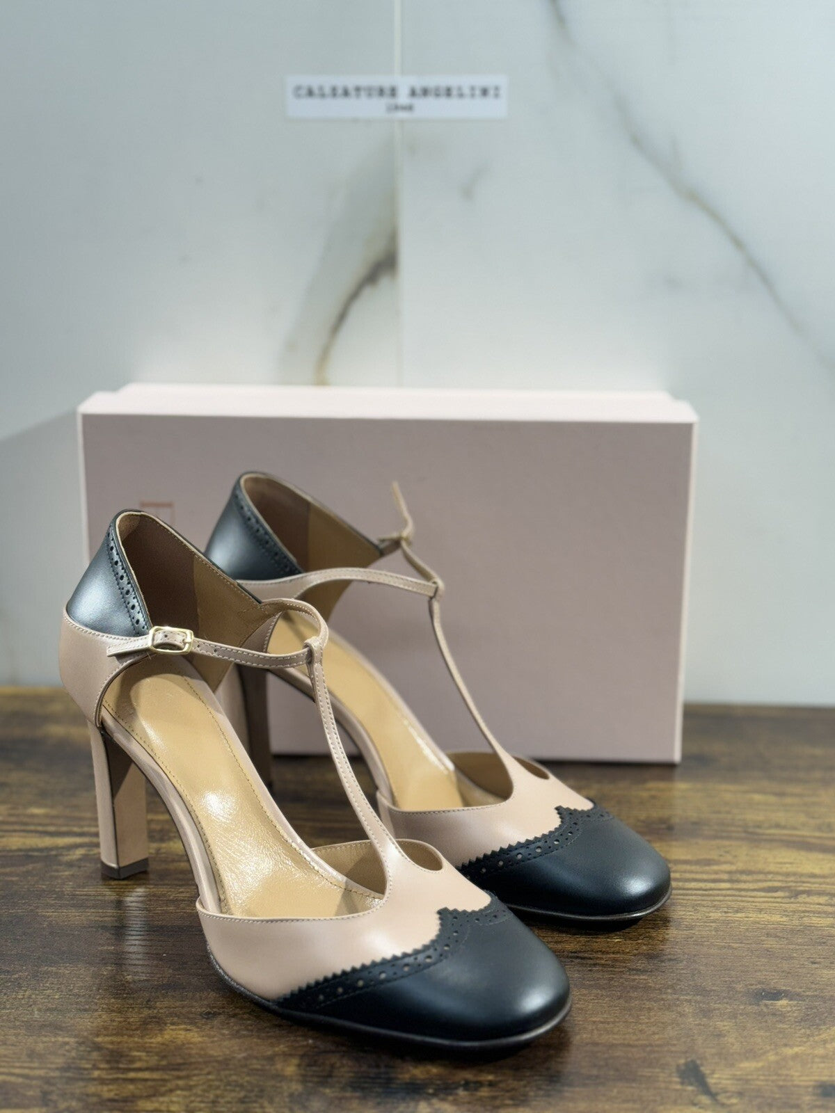 Relac Scarpa Donna Charlestone Pelle Nero Beige Handmade Shoes Relac 40.5