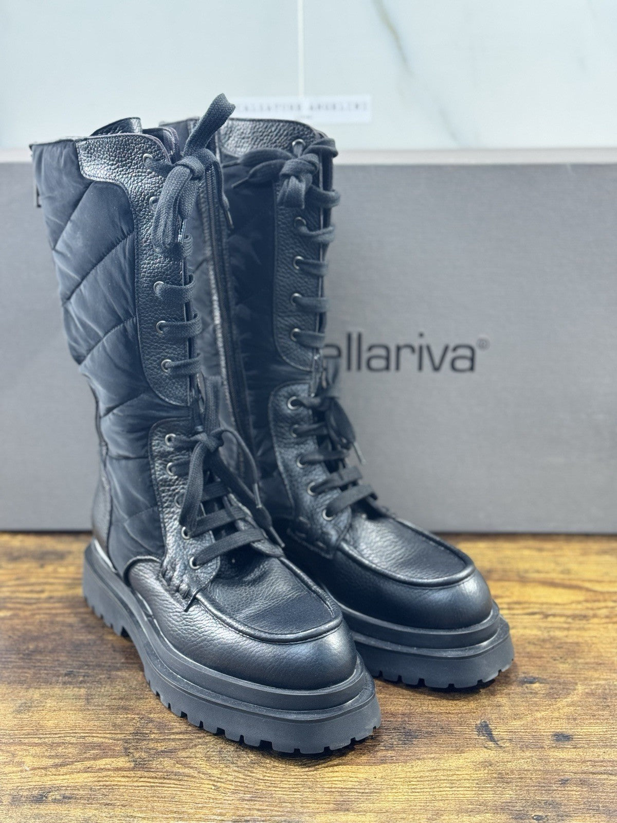 Laura Bellariva Stivale Donna Biker Pelle Nero Casual Boot 40