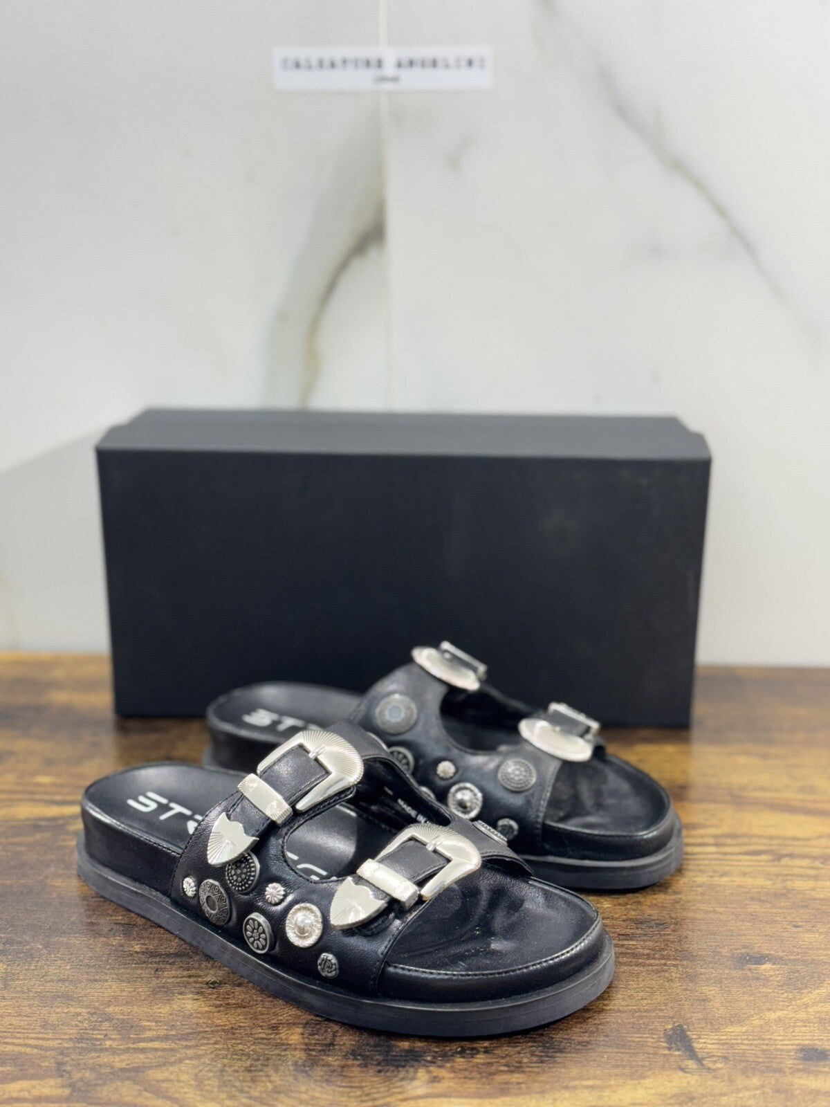 Strategia Sandalo Donna Pelle Nera Casual Sandal 36