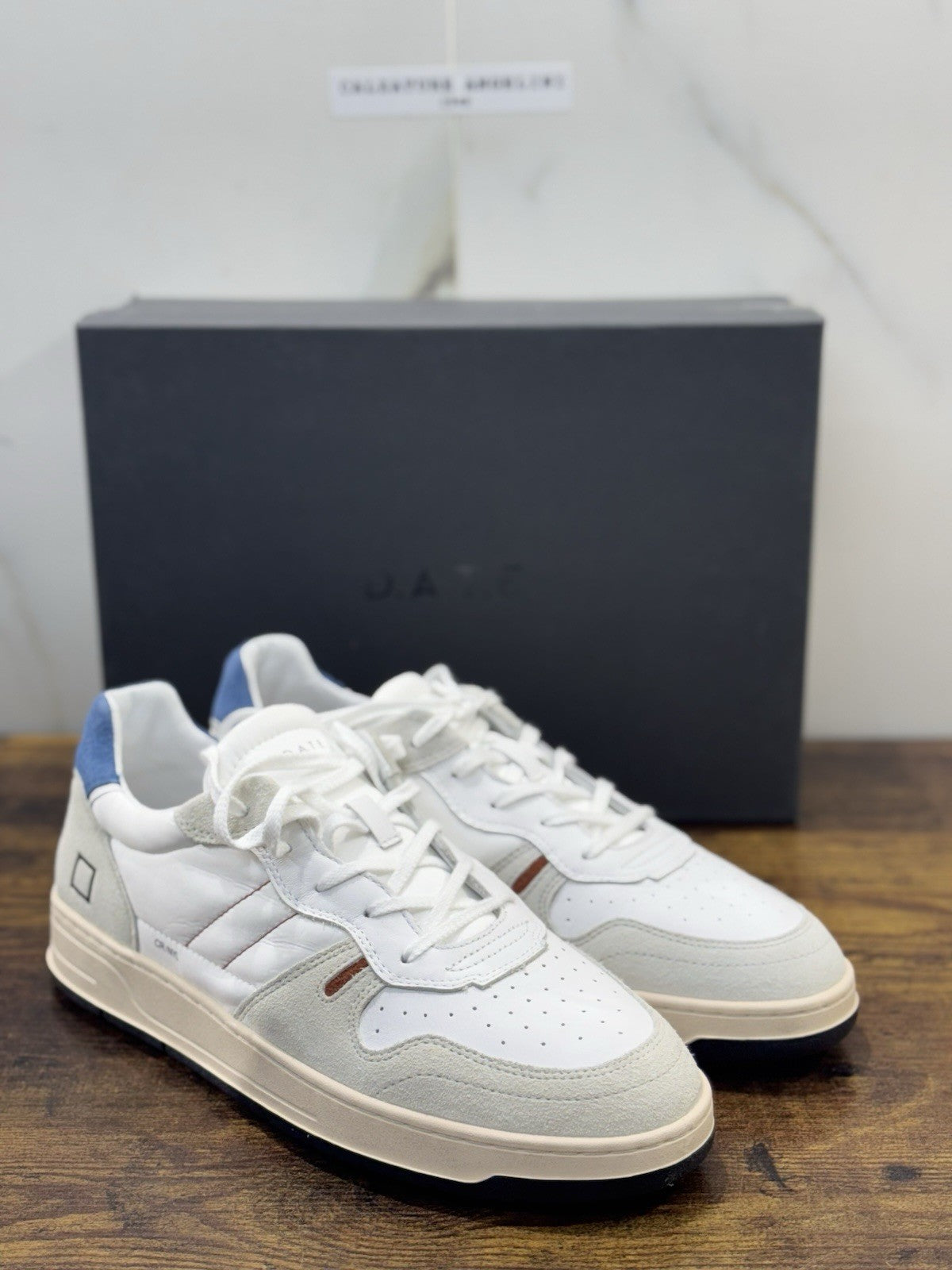D.A.T.E Court 2.0 Sneaker Pelle Bianco Blu Casual Uomo 45