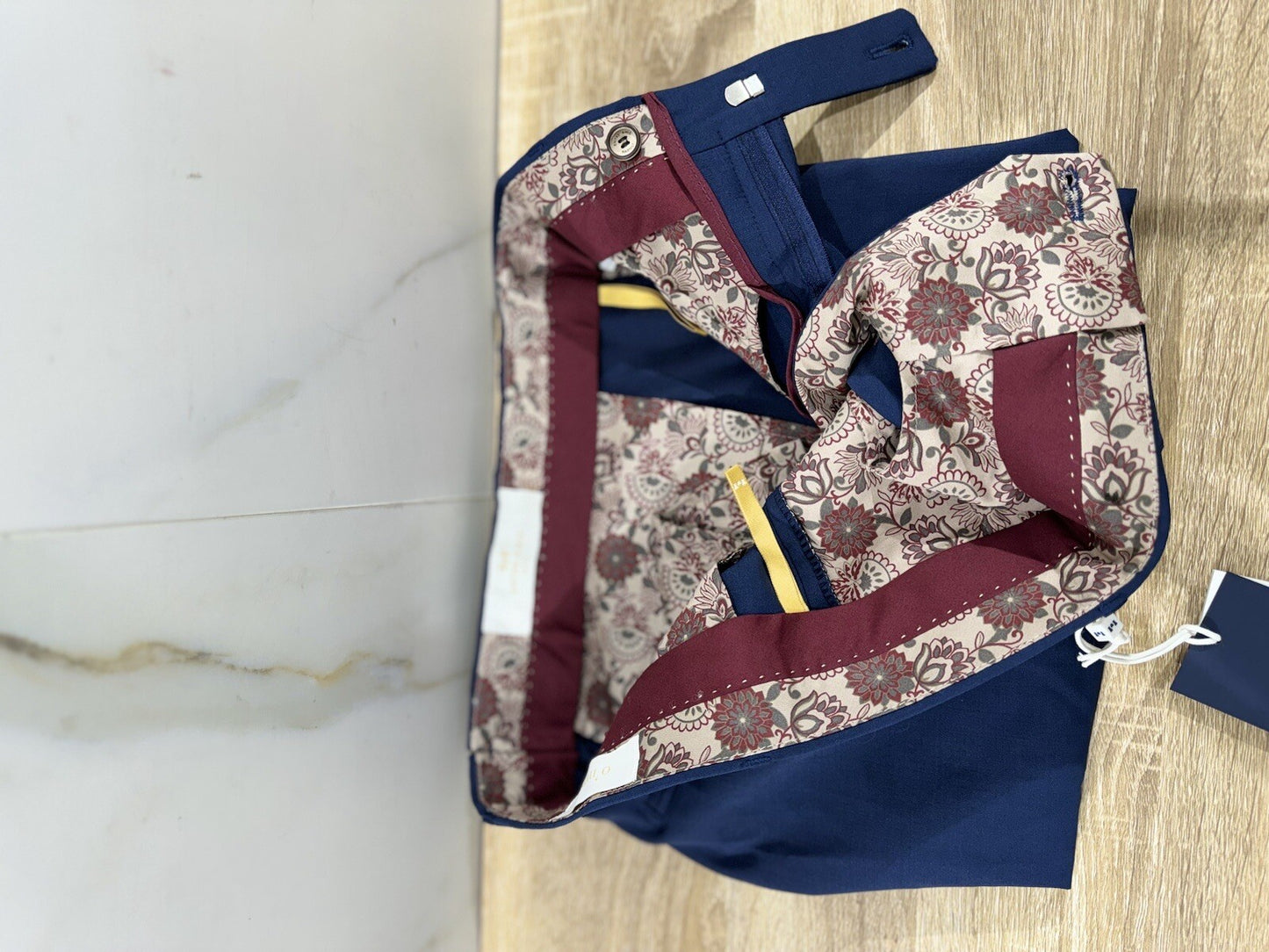 Entre Amis Napoli Pantalone Uomo Sartoriale Fresco Lana Blu Fatto A Mano 34